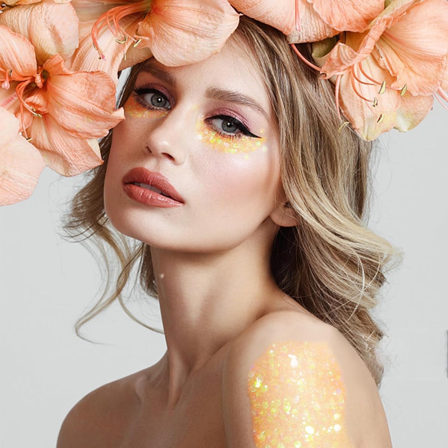 DAGEDA Body Glitter Gel, Face Glitters Body Gel Sequins Shimmer Liquid Eyeshadow, Chunky Glitter for Face Hair Nails, Holographic Cosmetic Laser Powder Festival Glitter Makeup 1.7oz (Coral)