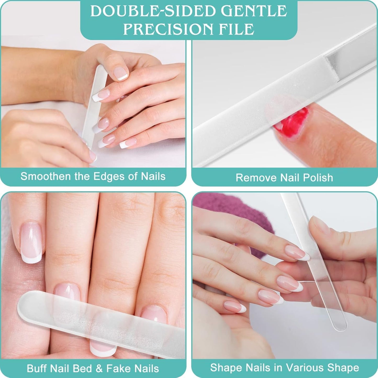 Glass Nail File Buffer with Case - 5PCS Nail Buffer and Nail Shiner Kit Glass Cuticle Pusher Nail Care for Men Women Nail Files for Natural Acrylic Nails Fingernail Files Manicure Tool