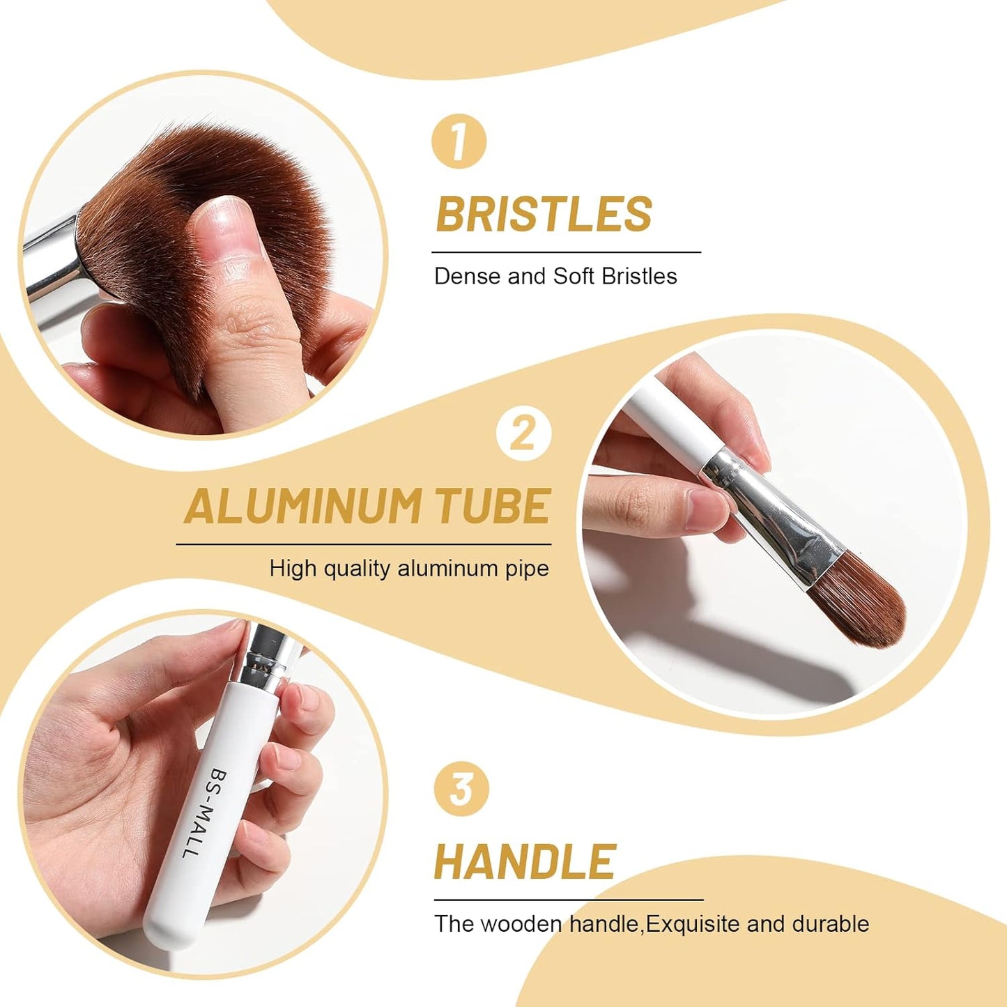 BS-MALL Makeup Brush Set 11Pcs Bamboo Synthetic Kabuki Brush Set Foundation Powder Blending Concealer Eye shadows Blush Cosmetics Brushes with Organizer Bag & Makeup Sponge (White)