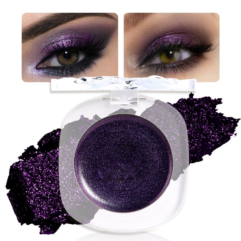 Dark Purple Cream Glitter Shimmer Metallic Eyeshadow Palette Makeup Halloween Birthday Party Wear, Natural Single Mini Instant Holographic Eyeshadow For Women, Sombras Crema Para Ojos