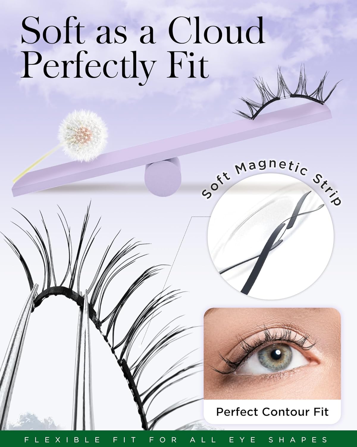 BEYELIAN Magnetic Eyelashes with Applicator Kit, Portable Soft Magnetic Lashes Reusable, No Glue Needed Soft Magnetic Manga Lashes for Eye All-In-One Box (Lightweight & Comfortable)