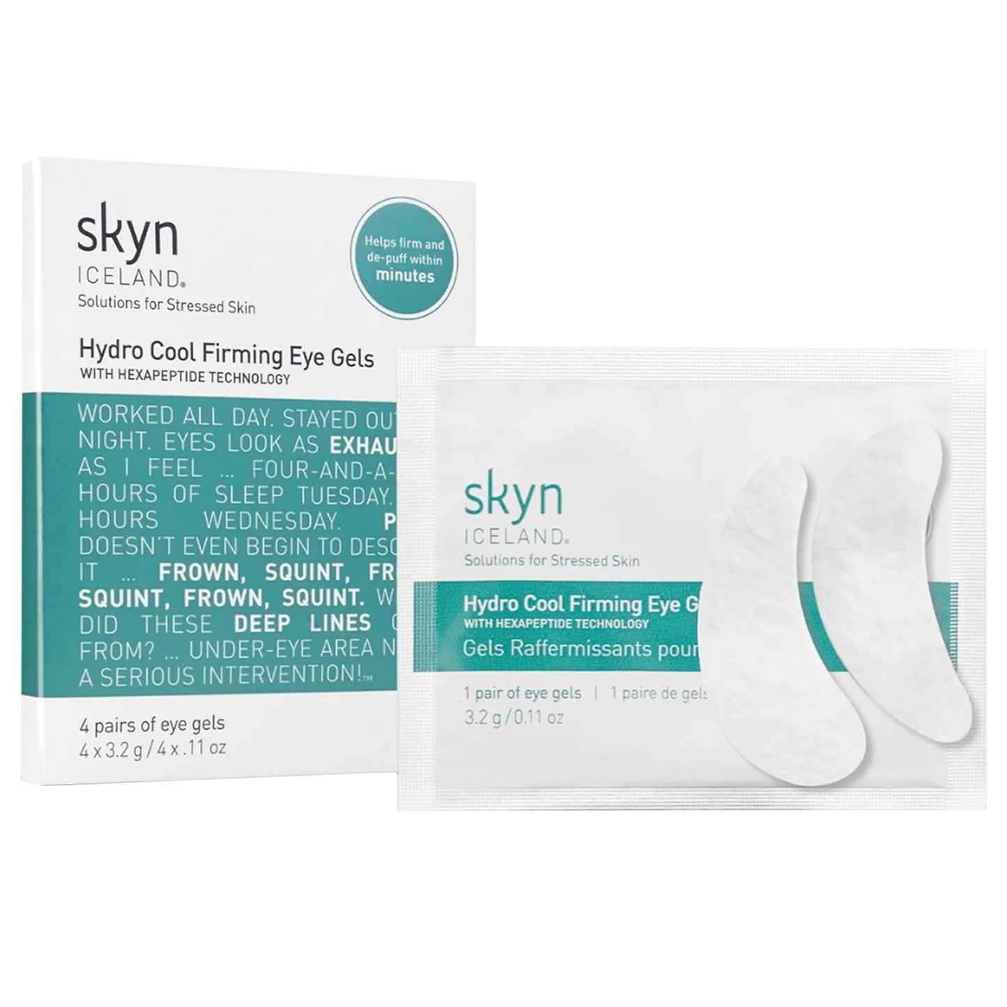skyn ICELAND Hydro Cool Firming Under Eye Patches, Instant Cooling for Puffy, Tired Eyes with Peptides and Coenzyme Q10, 10 Minute Treatment, Vegan, All Skin Types, 4 Pairs