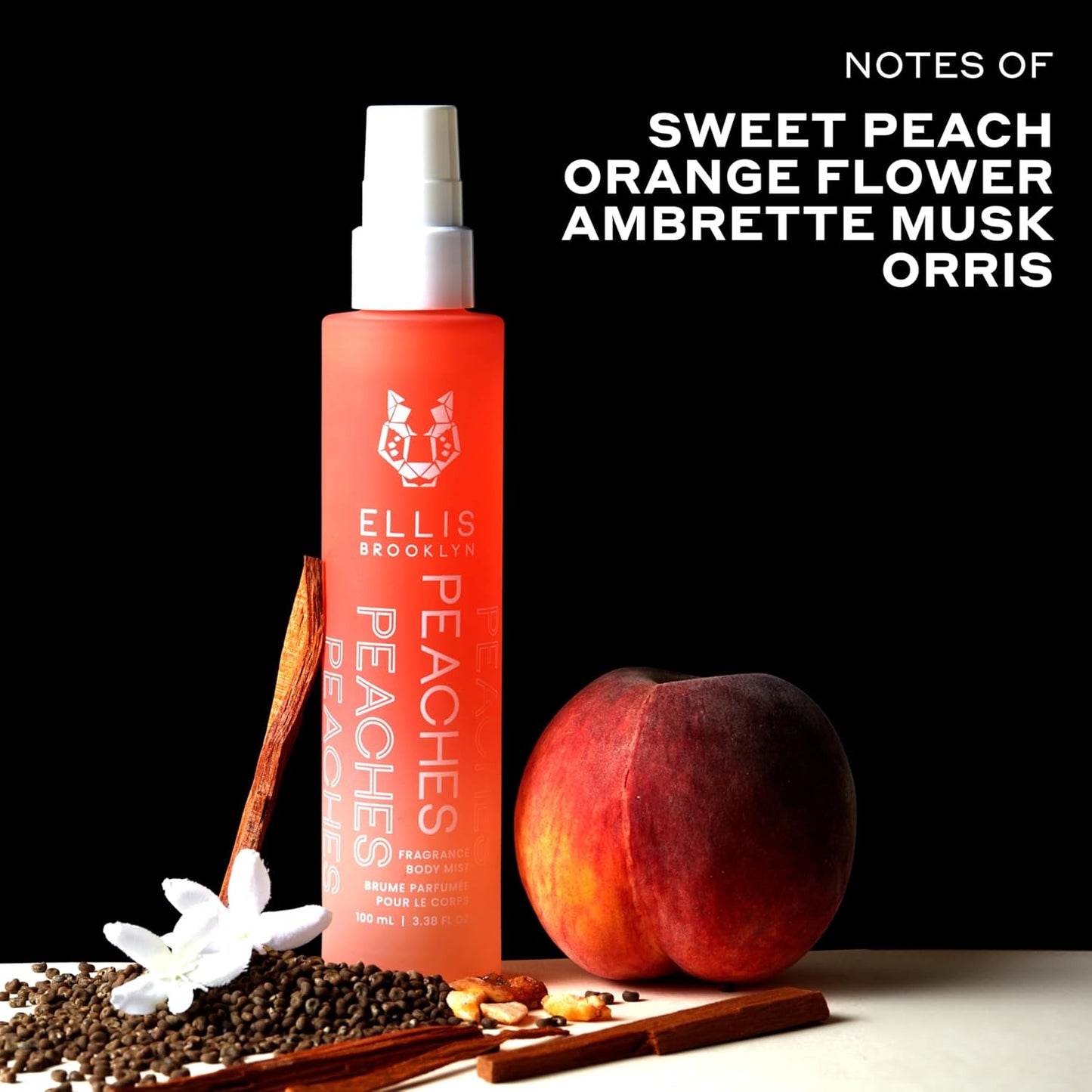 Ellis Brooklyn PEACHES Hair And Body Fragrance Mist - Fruity Floral Perfume Mist For Women with Sweet Peach, Rosebud, & Sandalwood, Vegan Perfume, Made In The USA, 50ml 1.7 Fl Oz