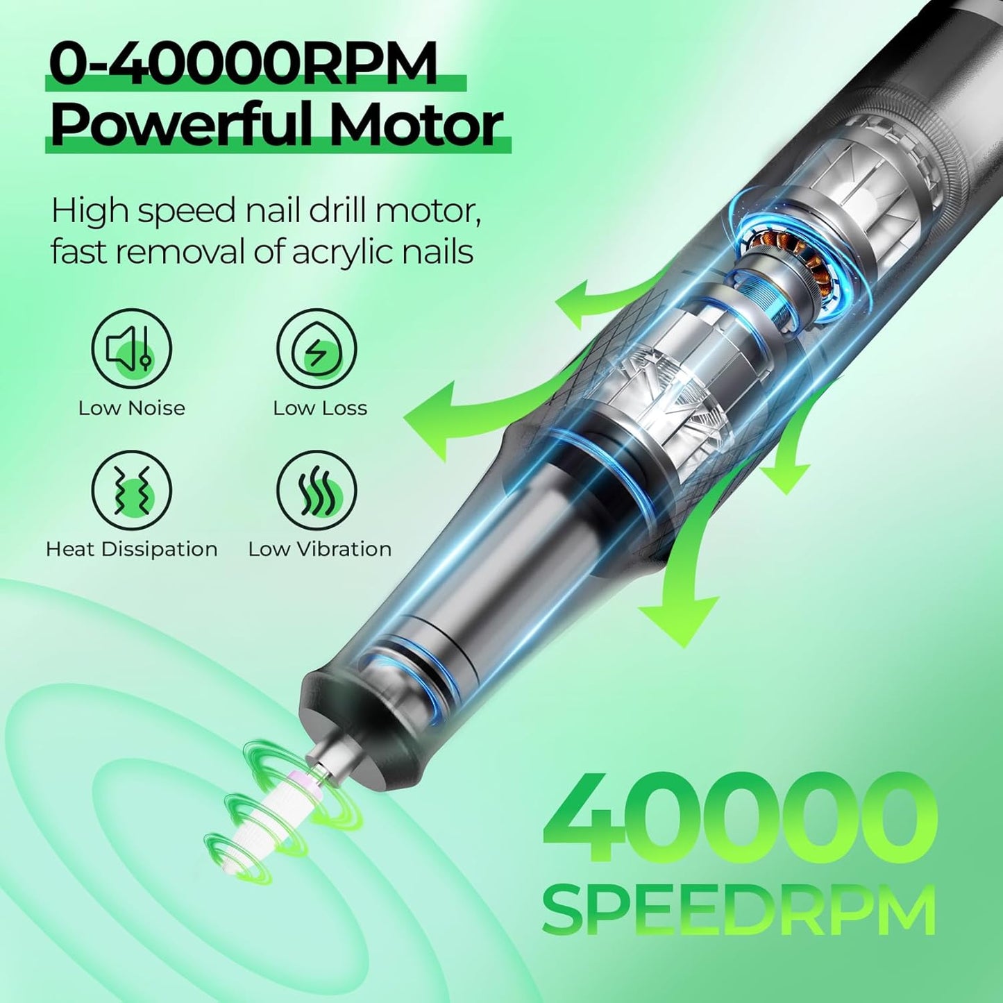 Electric Nail Drill Professional: 40000RPM Electric Nail File Kit E File Nail Drill Machine with LCD Display for Acrylic Gel Nail, Manicure Pedicure Polishing Nail Grinder for Salon Home Use