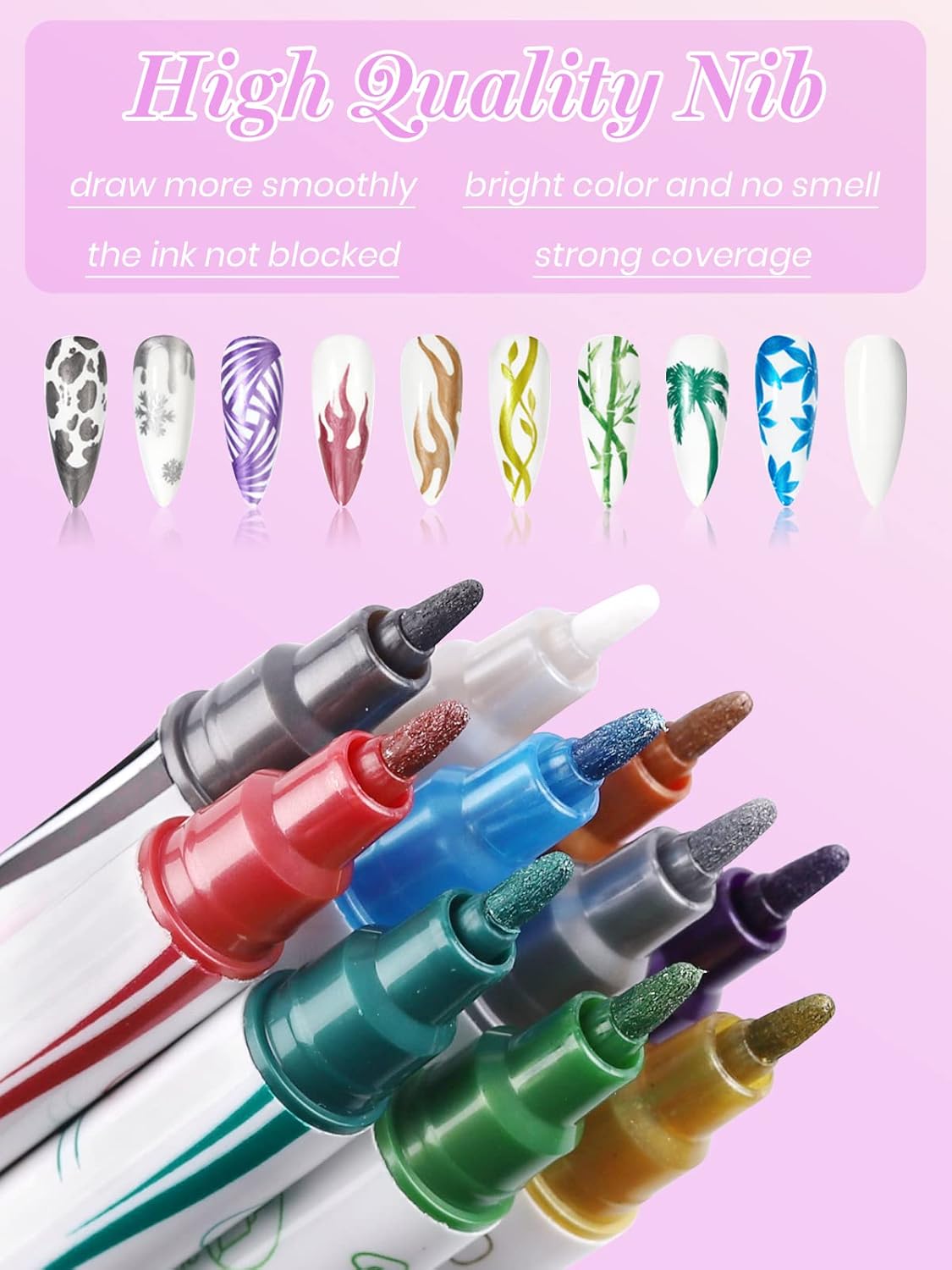 10 Color Metal Giltter 3D Nail Art Pens Set, Kalolary Double-ended Nail Point Dotting Pen Drawing Painting Liner Brush for DIY Nail Art Beauty Adorn Manicure Tools(G)