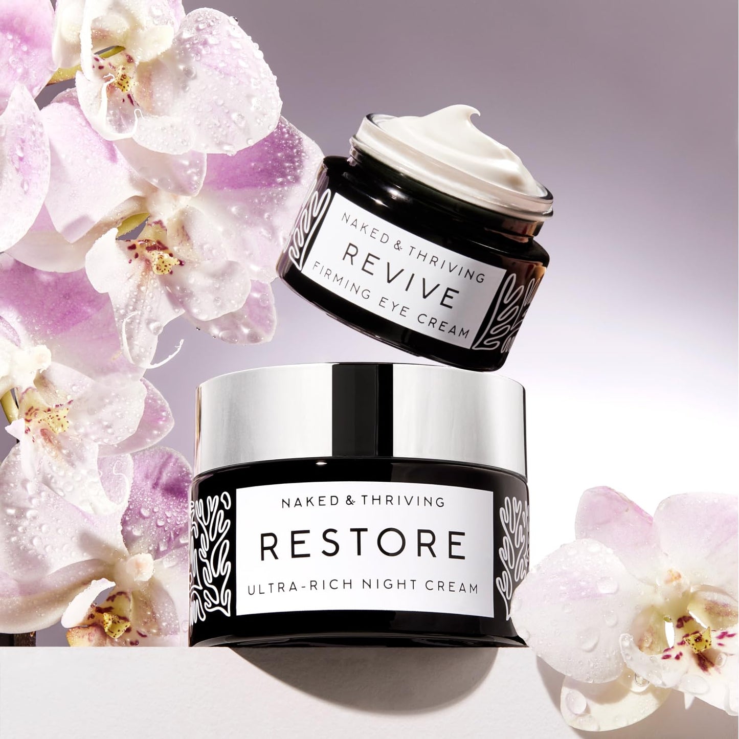 Naked & Thriving The Retinol-Alternative Duo | Restore Ultra-Rich Night Cream (50mL) + Revive Firming Eye Cream (15mL) with Hyaluronic Acid and Bakuchiol (Set of 2)