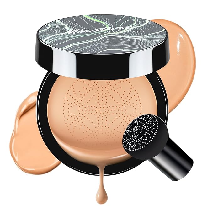 Air Cushion CC Cream Foundation - Mushroom Head BB Creams, Long Lasting Concealing Brightening, Moisturizer Face Cream,Facial Skin Care Makeup For All Skin Types (Medium Deep)