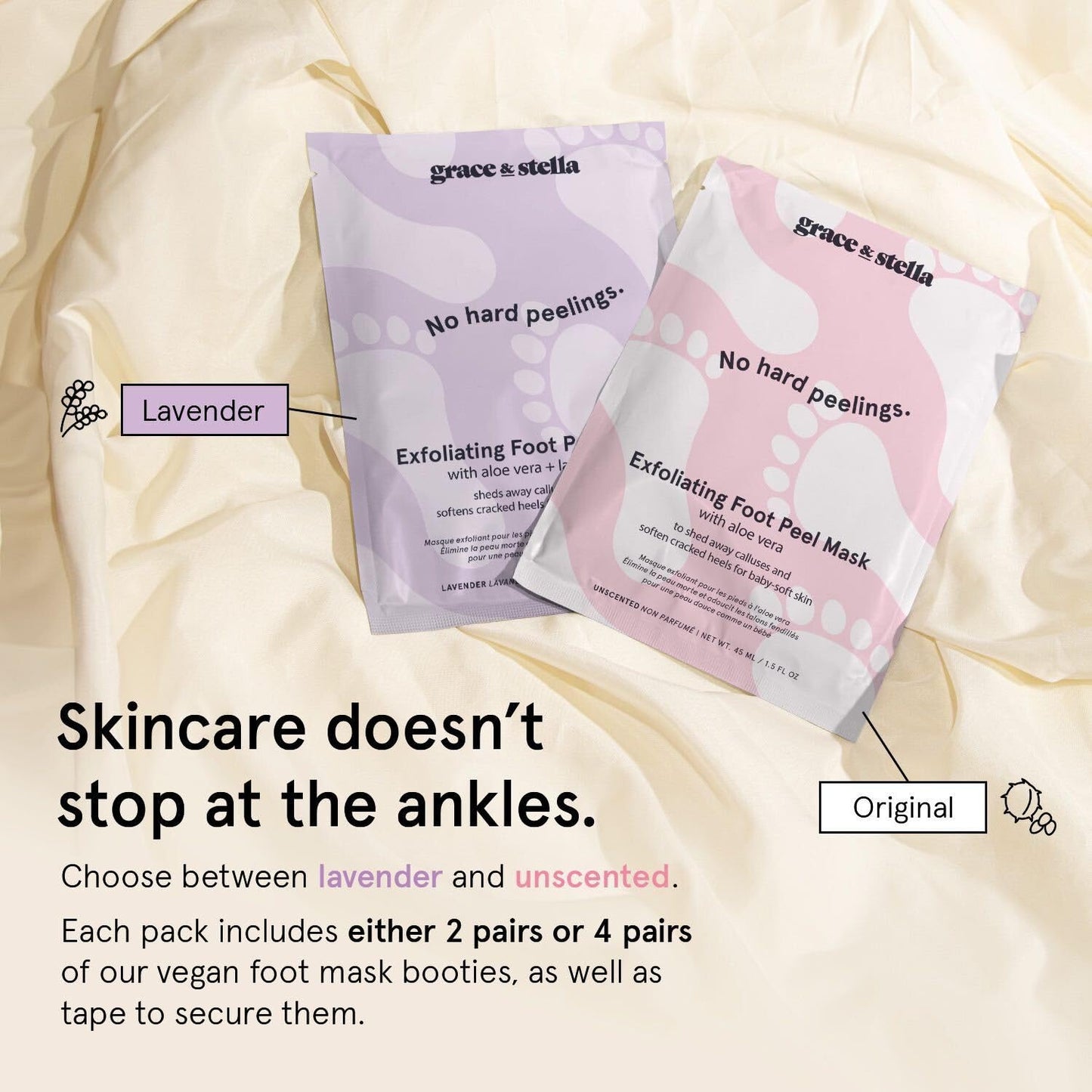 grace & stella Award-Winning Foot Peel Mask - Foot Peeling Mask with Aloe Vera - Moisturizing Foot Mask for Dry Cracked Feet - Foot Exfoliator for Baby Soft Feet (2 Pairs, Unscented)