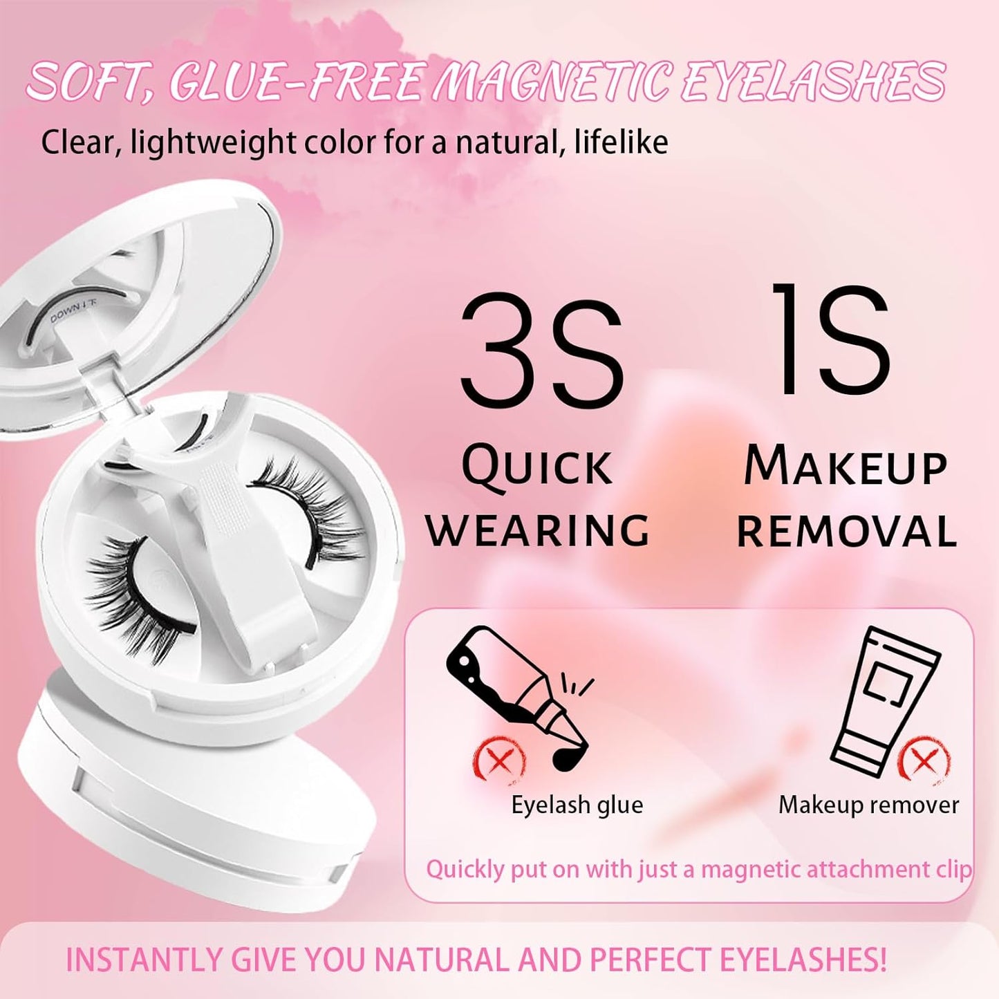 Lumentes Magnetic Eyelashes, Lumentes Magnetic Eyelashes with Applicator, Reusable No Glue Lashes, Natural Look Soft Comfortable Magnetic Lashes, Easy to Wear and Remove (Frost Black)