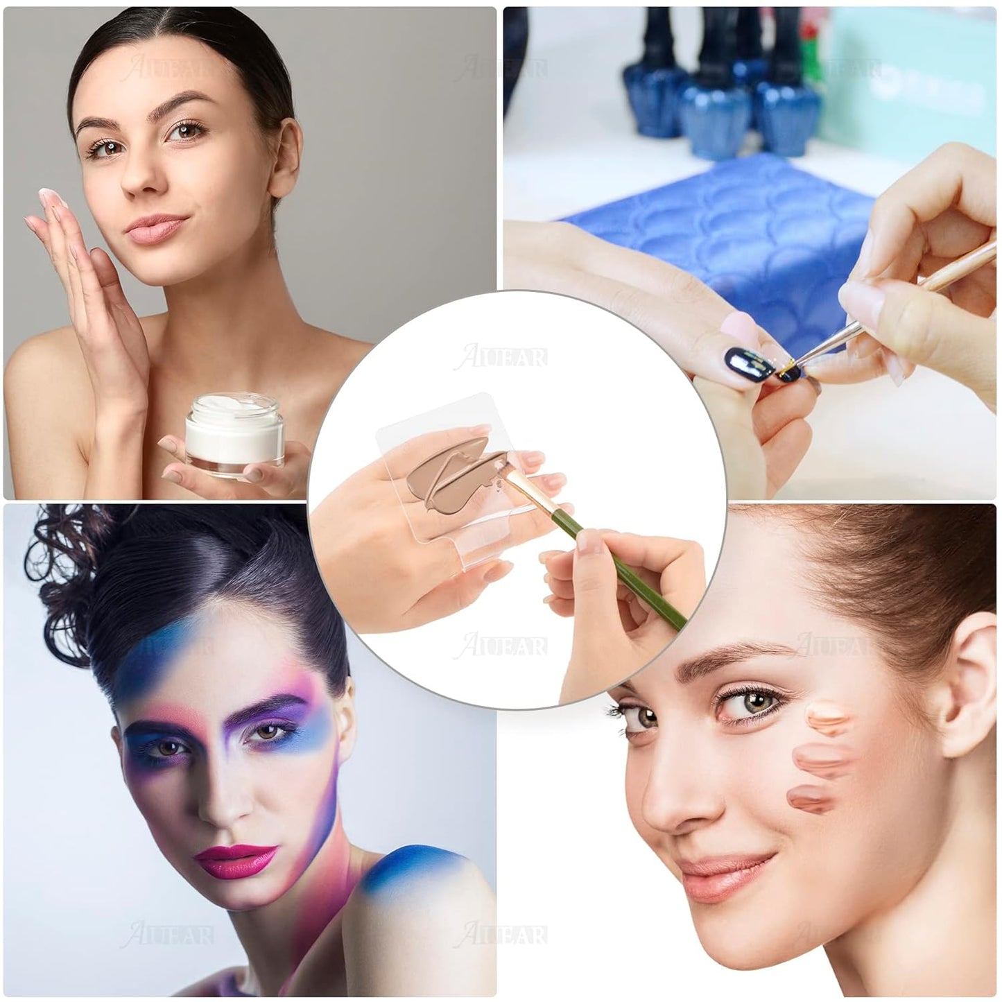 AUEAR, 3 Pack Professional Makeup Hand-held Palette Makeup Mixing Tray Clear Acrylic Nail Art Manicure or Foundation Eye Shadow Cremes Powders and Cosmetics