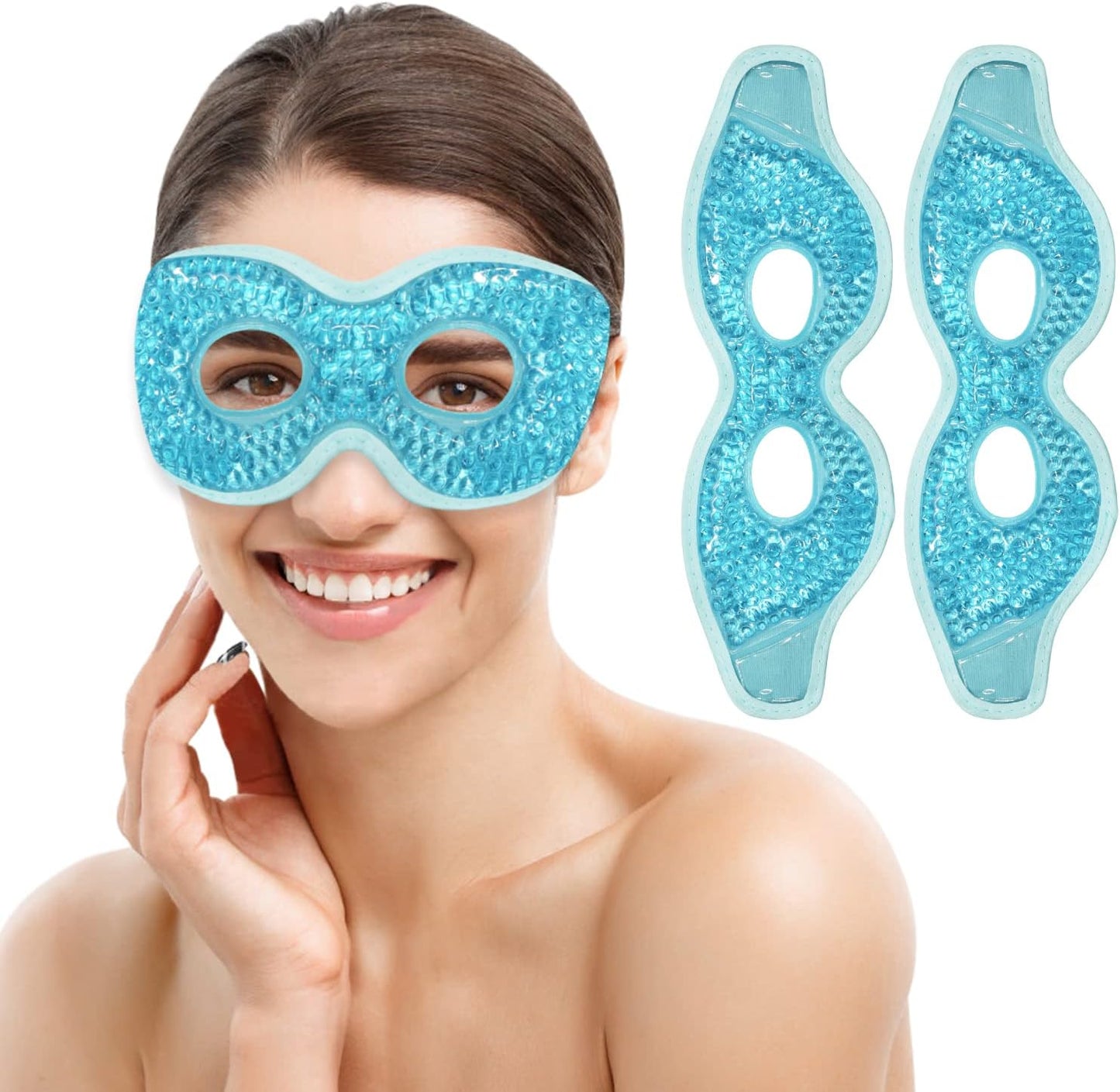 2 PCS Ice Eye Mask Reusable Ice Pack for Eyes,Hot Cold Compress Gel Bead Cooling Eye Mask with Eye Hole for Puffiness/Dark Circles/Eye Bags/Dry Eyes/Headaches/Migraines/Stress Relief (Blue)