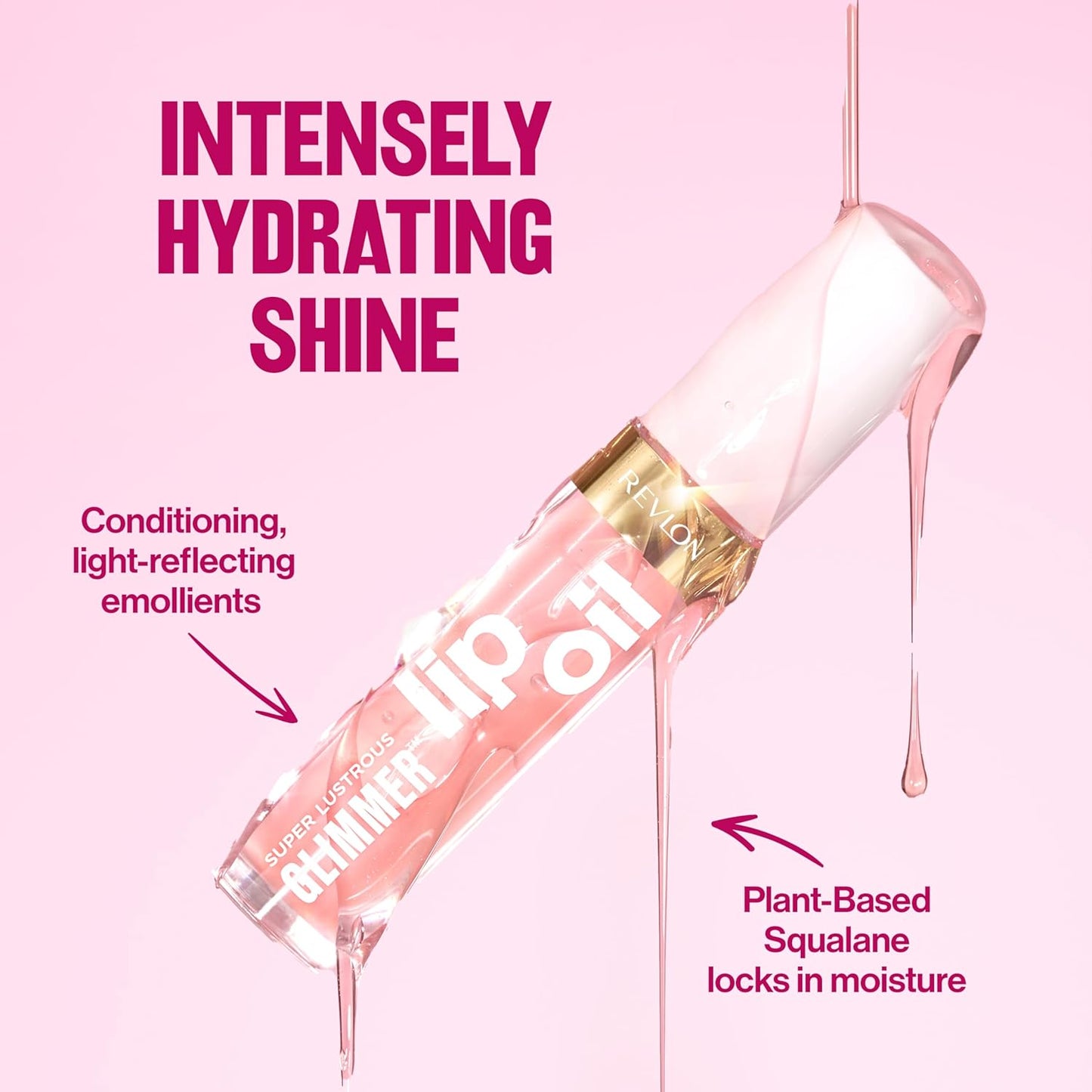 REVLON Super Lustrous Glimmer Lip Oil, Moisturizing & Tinted, Shiny Finish, Made with Plant-Based Squalane, 005 Vio-lit, 0.13 fl oz