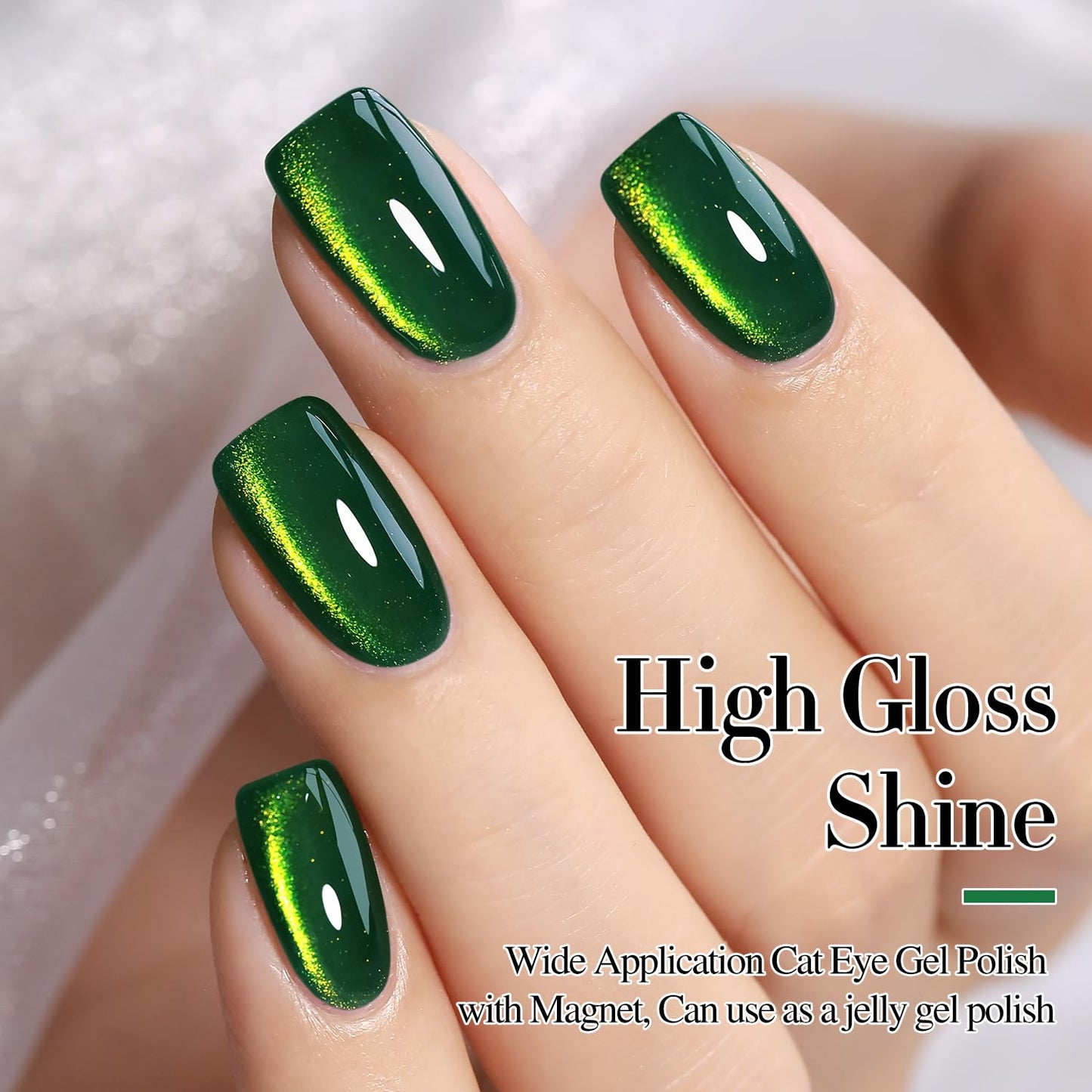 Double Rhythm Cat Eye Gel Polish with Magnet 15ML Holographic Glitter Shimmer Translucent Sheer Color Glass Magnetic Gel Polish Salon DIY at Home (Dark Green-MC1045)
