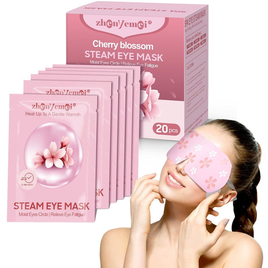Steam Eye Mask 20 Packs, Self Heating Sleep Mask for Dry Eyes, Fatigue, Dark Circles, Comfortable Moist Warming Eye Mask, Disposable Heated Eye Mask, Gift for Women, Men, Mum, Dad (Cherry Blossoms)