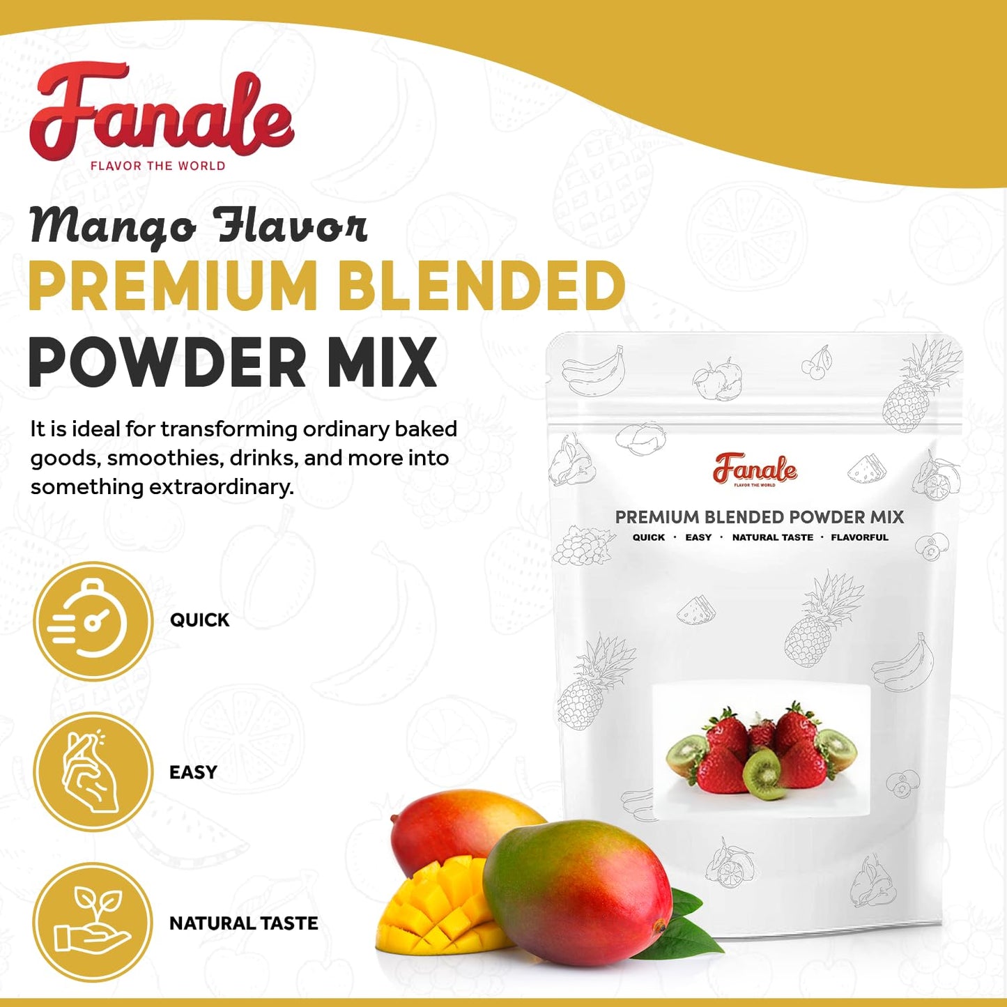 Fanale Premium Mango Flavoring Powder for Boba Tea| Perfect for Baking, Smoothies, Desserts and Drinks | Instant Boba Bubble Tea Powder for Milk- 2.2 Pounds (Pack of 1)