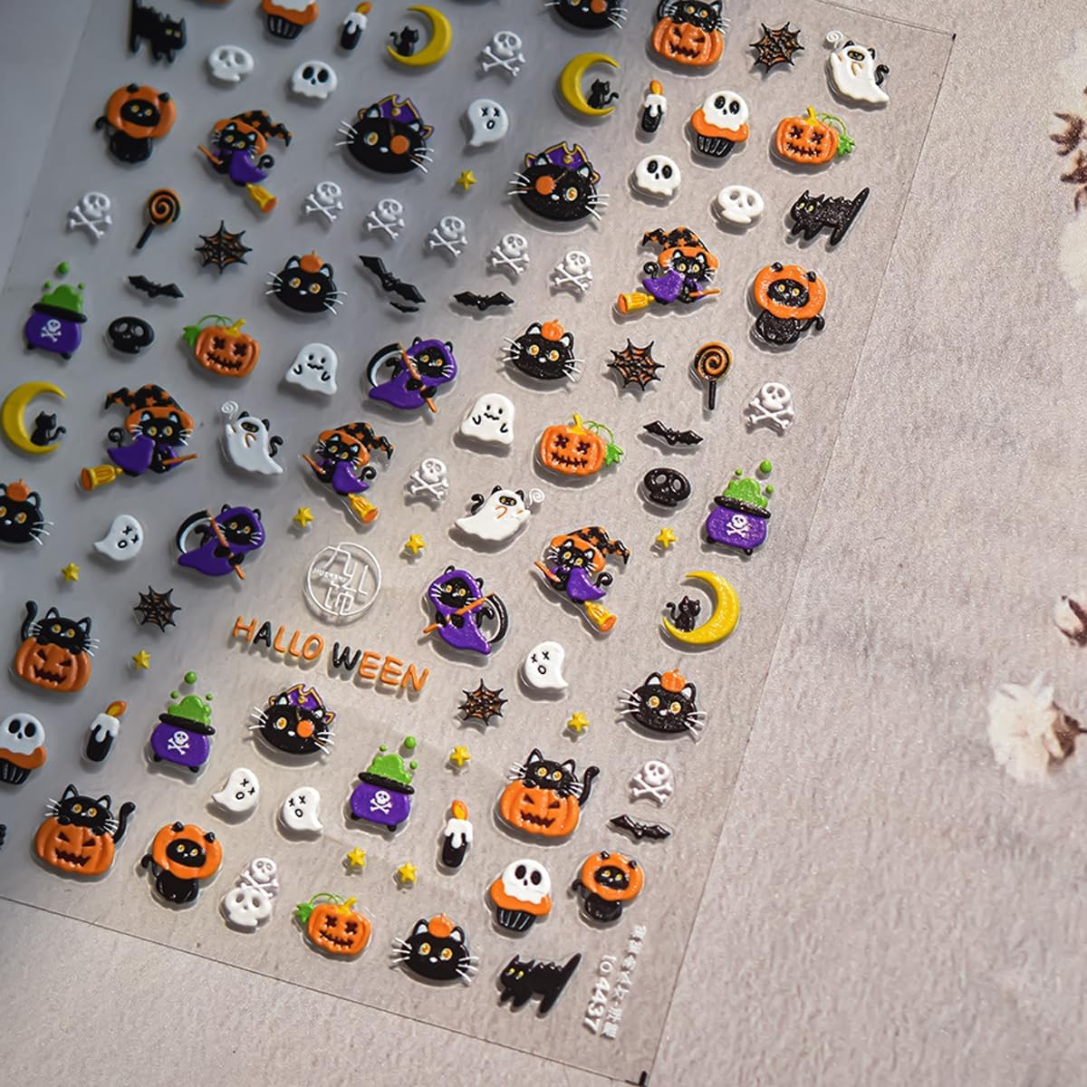 Halloween Nail Stickers Spooky and Cute Nail Decals Pumpkin Ghost Cat Skull Stickers for Nails 3D Self-Adhesive Nail Art Supplies & Decorations for Women Girls,DIY Manicure Decor 1 Sheet