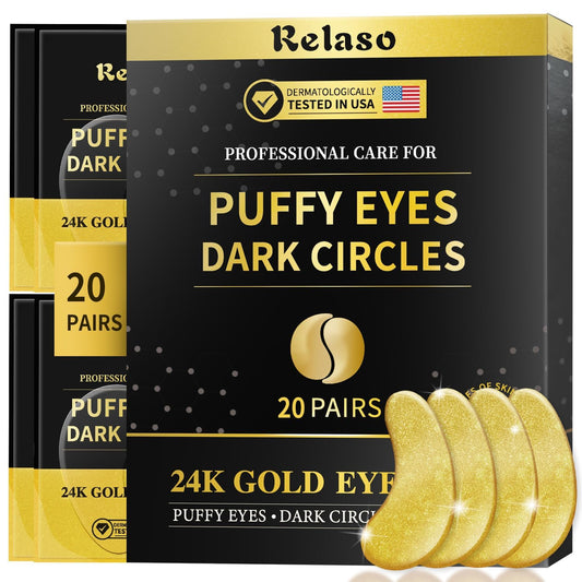 Under Eye Patches, Dermatology Golden Eye Mask with Amino Acid & Collagen, Cooling Eye Care for Wrinkles, Puffy Eyes & Dark Circles, Skincare Treatment for Men & Women, USA Tested, 20 Pairs