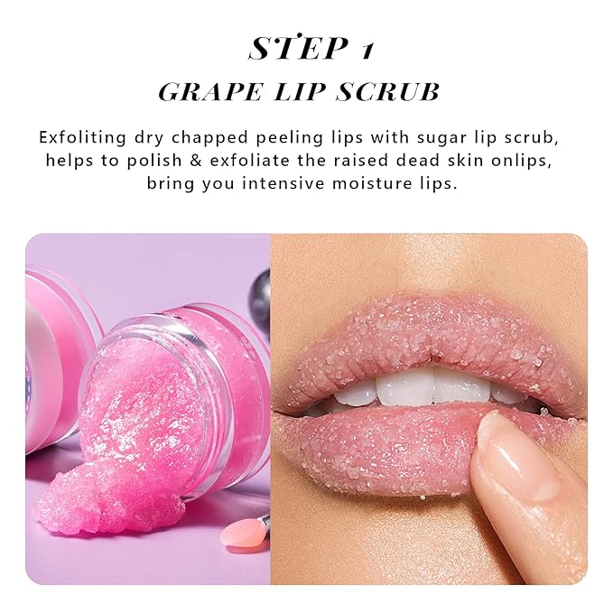 ANAI RUI Lip Therapy Set, Lip Scrub & Lip Mask, Overnight Hydrating Lip Moisturizer with Lip Exfoliator Scrub and Lip Sleeping Mask for Lip Plumping, Lip Gift Kit for Dry, Chapped, Dark Lips, Grape