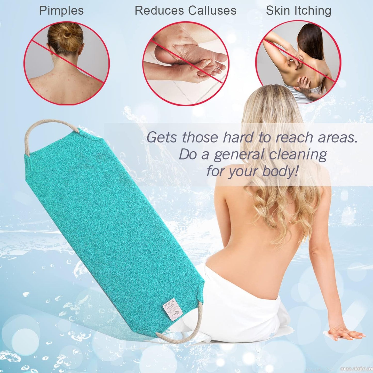 Evridwear Exfoliating Back Scrubber with Handles Two Sides for Body Shower Deep Cleans Skin Massages Invigorating Blood Circulation Men Women One Size (Angel Blue)