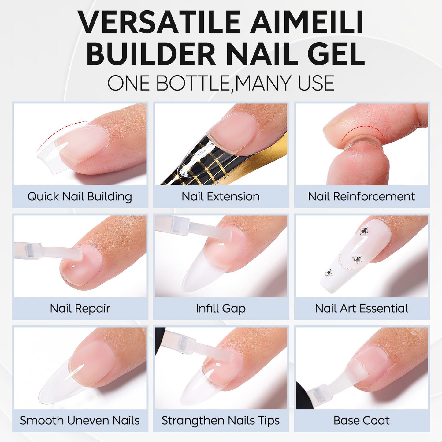 AIMEILI Gel Nail Polish Nail Glue Blooming Builder Rubber Base 4pcs, Cruelty Free, Vegan, U V LED Nail Art