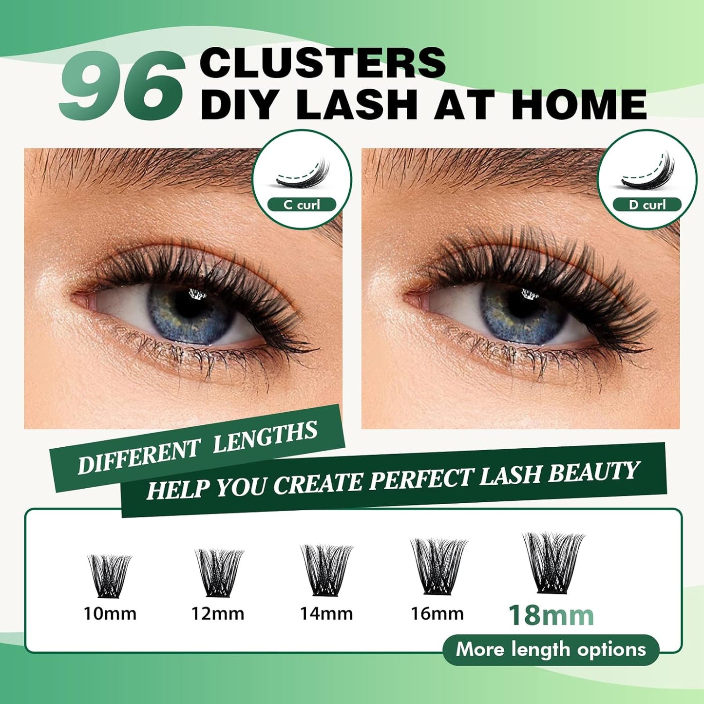 Lash Clusters 96pcs Individual Lashes Y03 D Curl 12mm Cluster Lashes KEYYOU Volume Wispy Lash Extension Soft&Comfortable Easy DIY at Home(Y03 D-12mm)