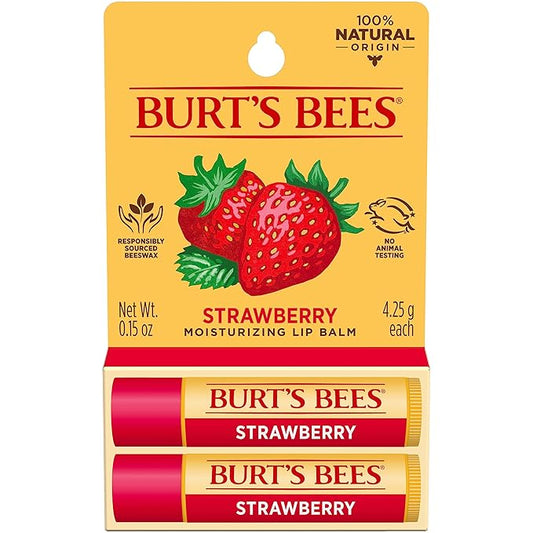 Burt's Bees Lip Balm Mothers Day Gifts for Mom - Strawberry, Lip Moisturizer With Responsibly Sourced Beeswax, Tint-Free, Natural Origin Conditioning Lip Treatment, 2 Tubes, 0.15 oz.