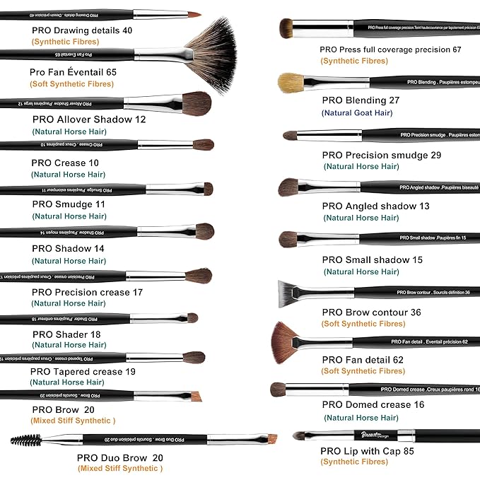 Bueart Design 36Pcs PRO Grade Natural Goat Hair Pony Bristles Makeup Brushes Set with Super Holder Professional-Grade Precision & Luxury Brush for beauty enthusiasts&professionals Makeup Artist