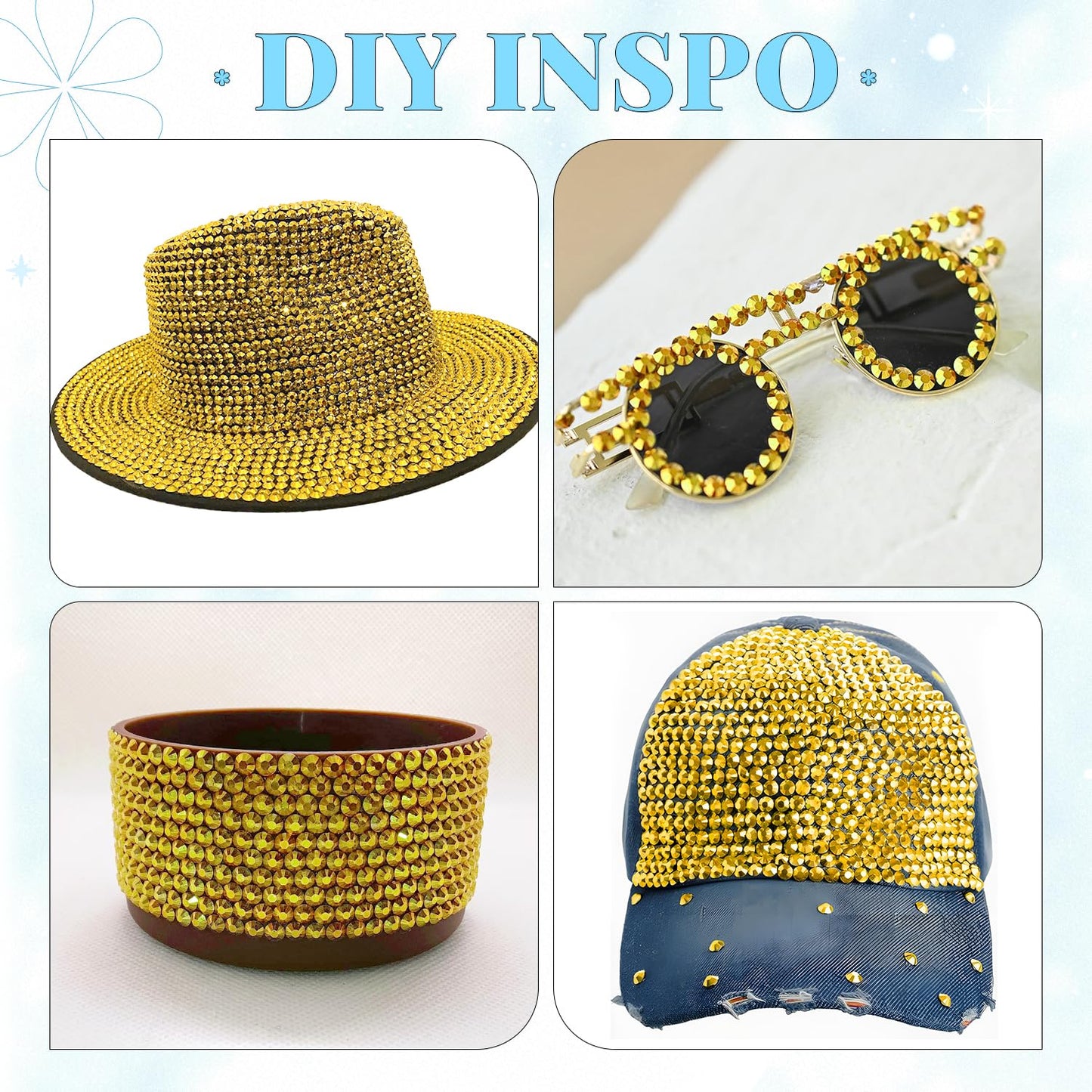 6000Pcs Resin Rhinestones for Bedazzling with 3Pcs B7000 Jewelry Glue, 1 Box Bright Gold Flatback Rhinestones for Crafting Crafts DIY, Crystals Gems for Clothing Shoes Tumblers Nail Art Makeup