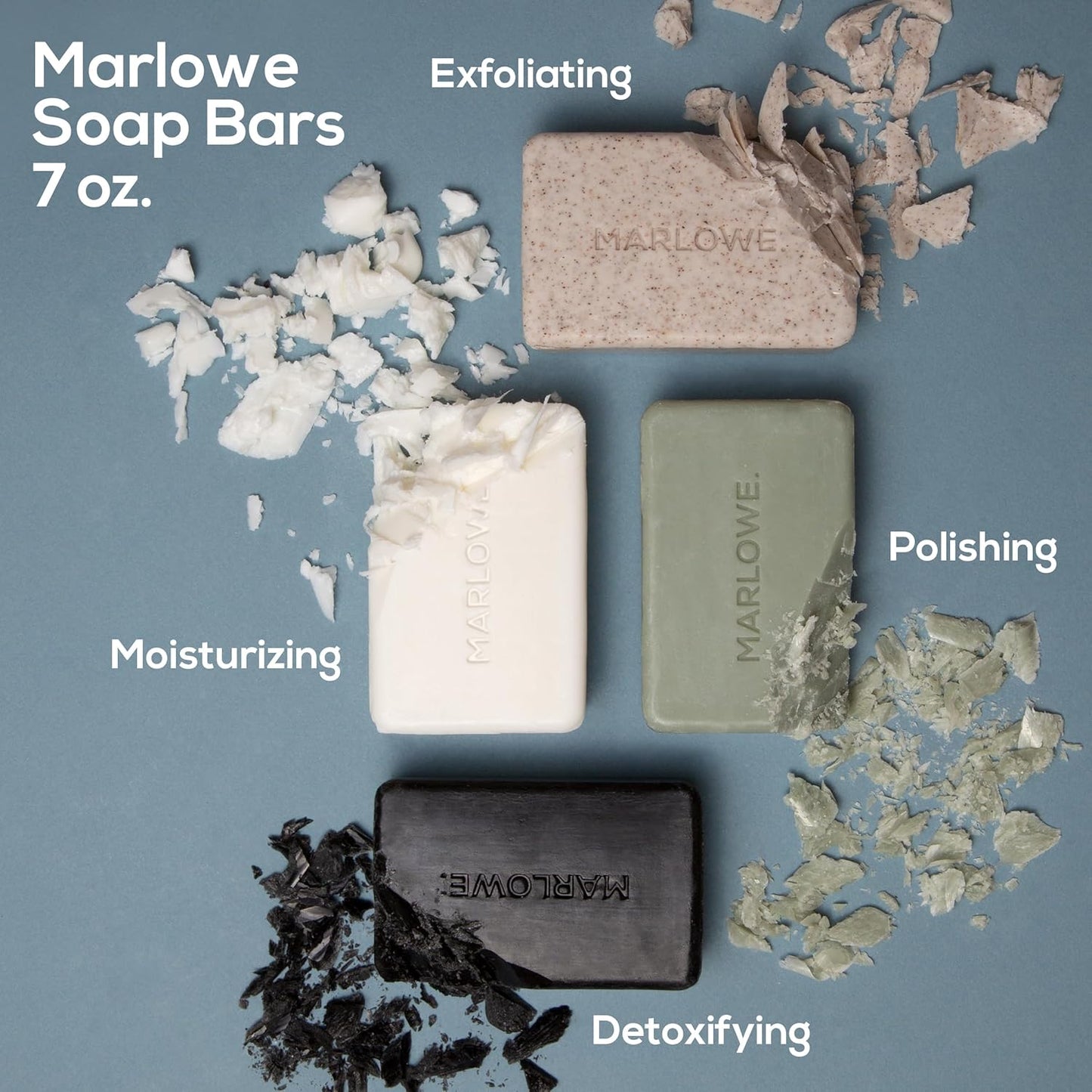 MARLOWE. No. 106 Charcoal Soap 7 oz (6 Bars) Body Bar Soap for Men, Cleansing, Purifying & Hydrating with Natural Extracts, Shea Butter, Olive Oil & Green Tea Extracts, Fresh Woodsy Scent