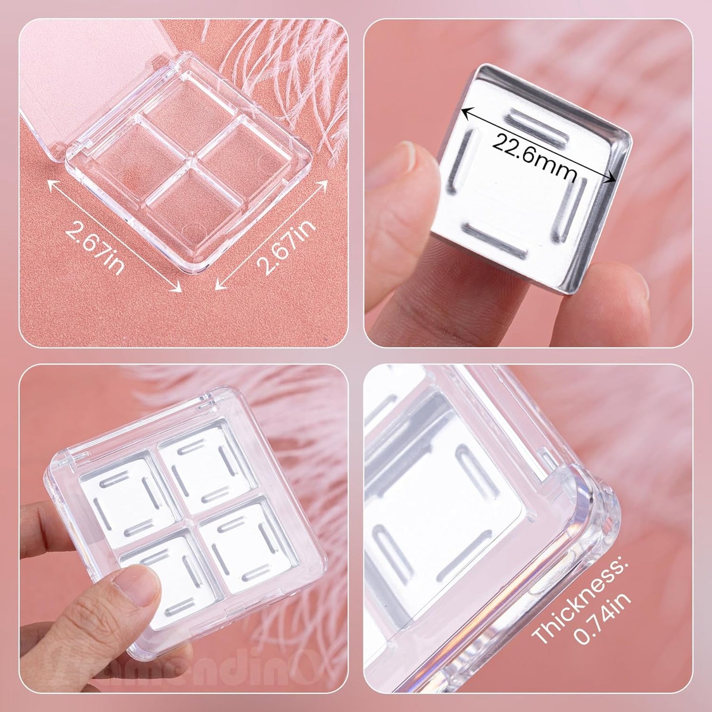 Framendino, 4 Sets Acrylic Empty Eye Shadow Pallet 4 Grids Eye Shadow Storage Case with Acrylic Seal for DIY Craft