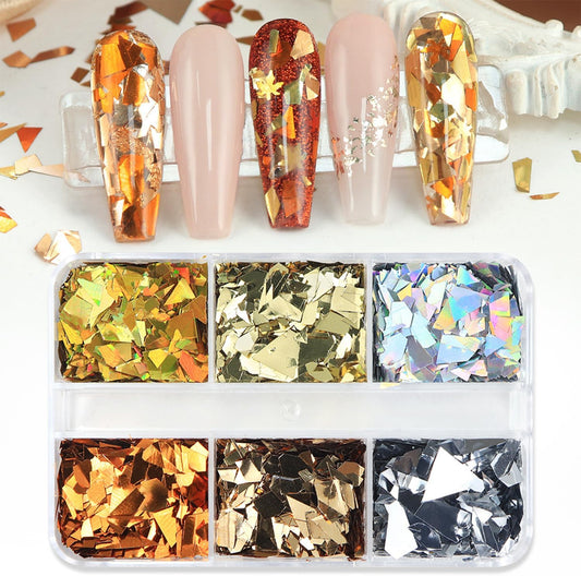 Fall Nail Sequins Holographic Laser Mixed Color Autumn Nail Flakes Design Nail Charms 3D Confetti Nail Art Stickers Irregular Nail Glitter Sequins for Women