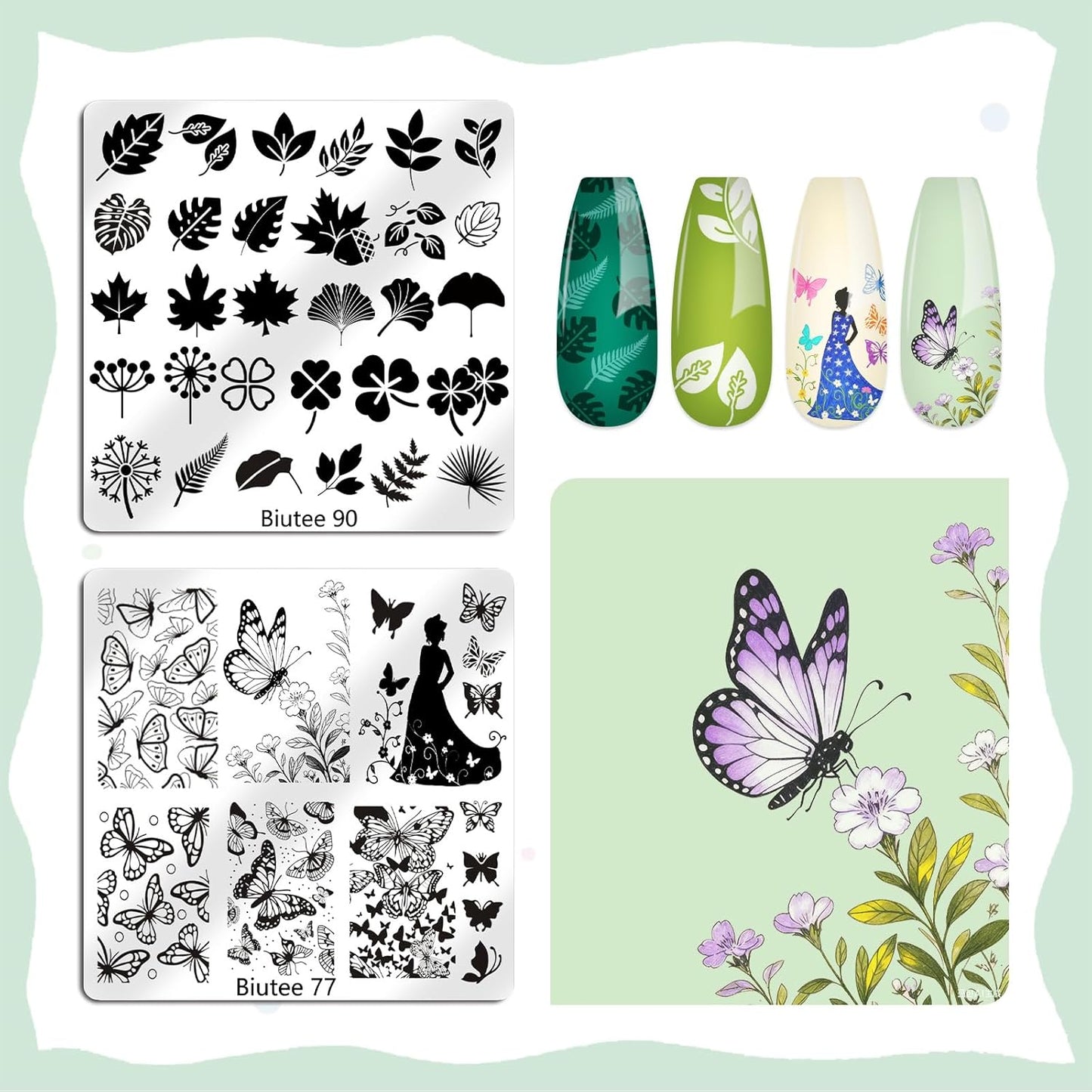 Biutee Nail Stamping Plate 15PCS Nail Stamper Kit Nail Art Stamping Plates Set with Nail Stamper, Scraper & Storage Bag, Nail Stamping Kit Star Bowknot Love Butterfly Leaf Halloween Design Template