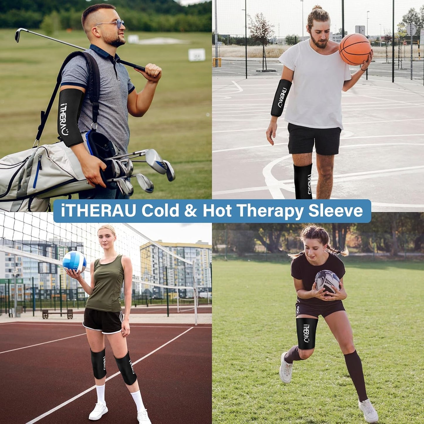 iTHERAU Knee Ice Pack Wrap 2 Pack, Reusable Gel Cold Pack with Cold/Hot Therapy, Cold Compression Sleeve for Elbow, Knee, Calf & Ankle for Pain Relief, Swelling, Surgery, Sports Injuries -Black, S