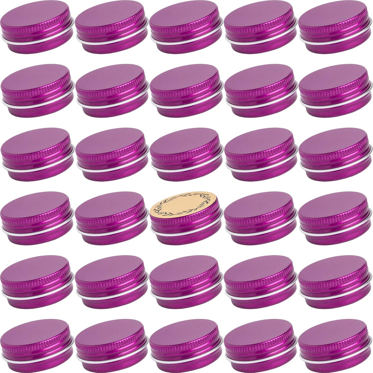 0.5 oz Screw Top Aluminum Tin Jar with Screw Lid and Blank Labels (Purple - Pack of 32)