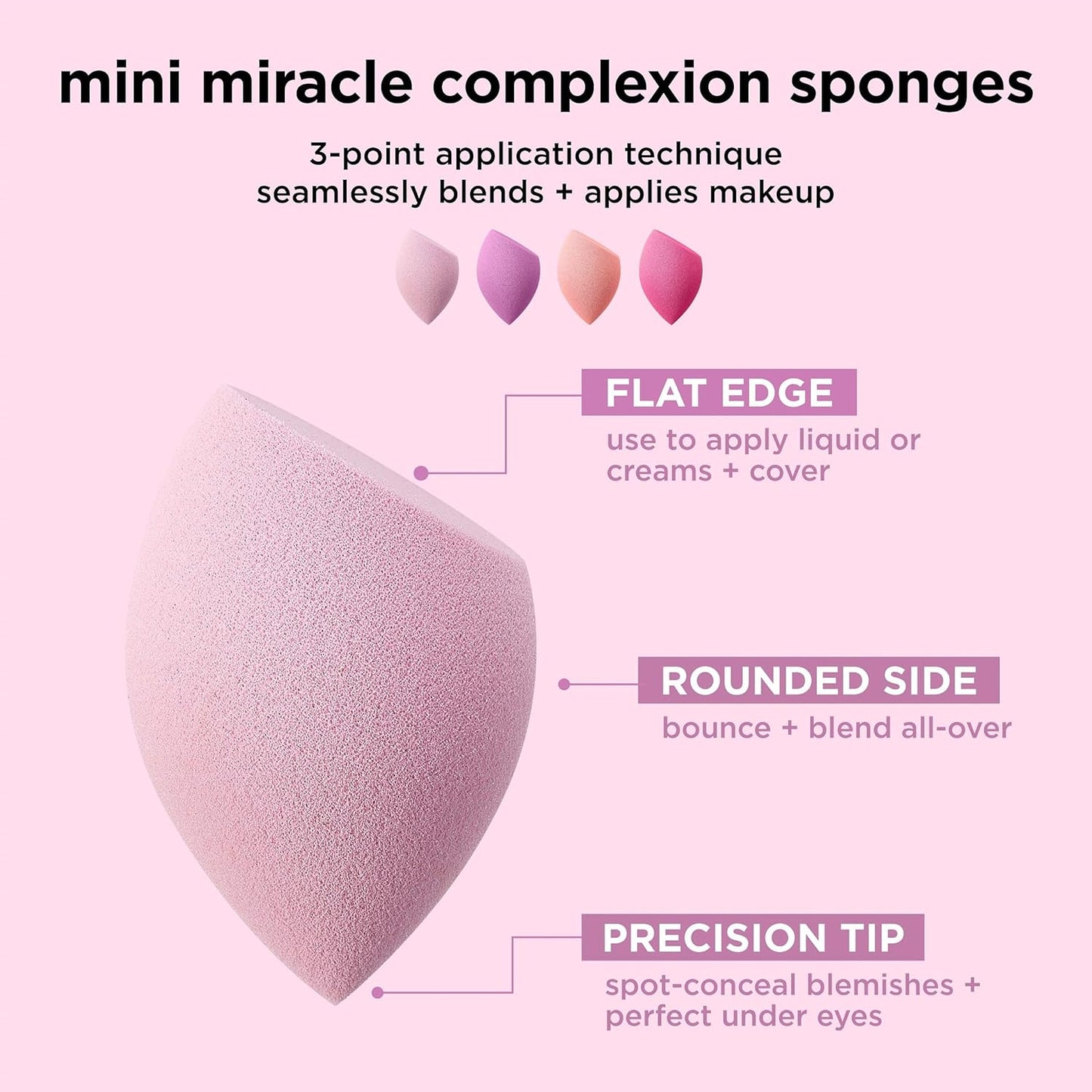 Real Techniques Mini Miracle Complexion Sponge 4 Pack, Small Makeup Blending Sponges, For Foundation & Concealer, Mini Size for Under Eyes & Touch-Ups, Travel Friendly, Natural Makeup, Latex-Free