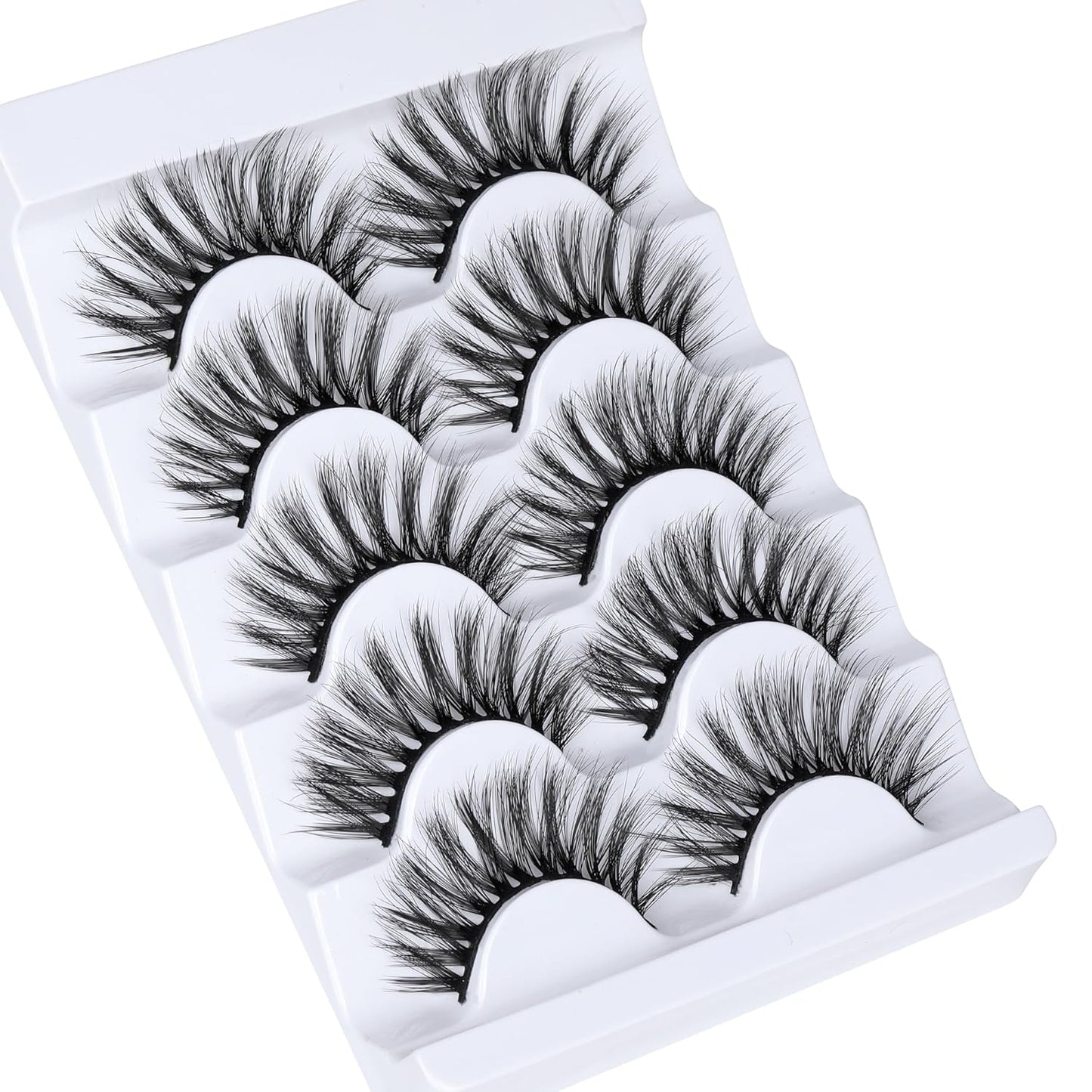 JIMIRE False Eyelashes Wispy Fluffy Round Eye Lashes 17mm Faux Mink Lashes 5D Mink Eyelashes 5 Pairs Pack