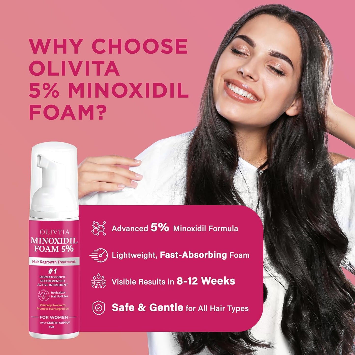 5% Minoxidil Foam for Women Hair Growth: Extra Strength Hair Regrowth Treatment – Revitalize Hair Follicles & Regrow Thicker, Fuller Hair – Hair Loss Solution-2pack