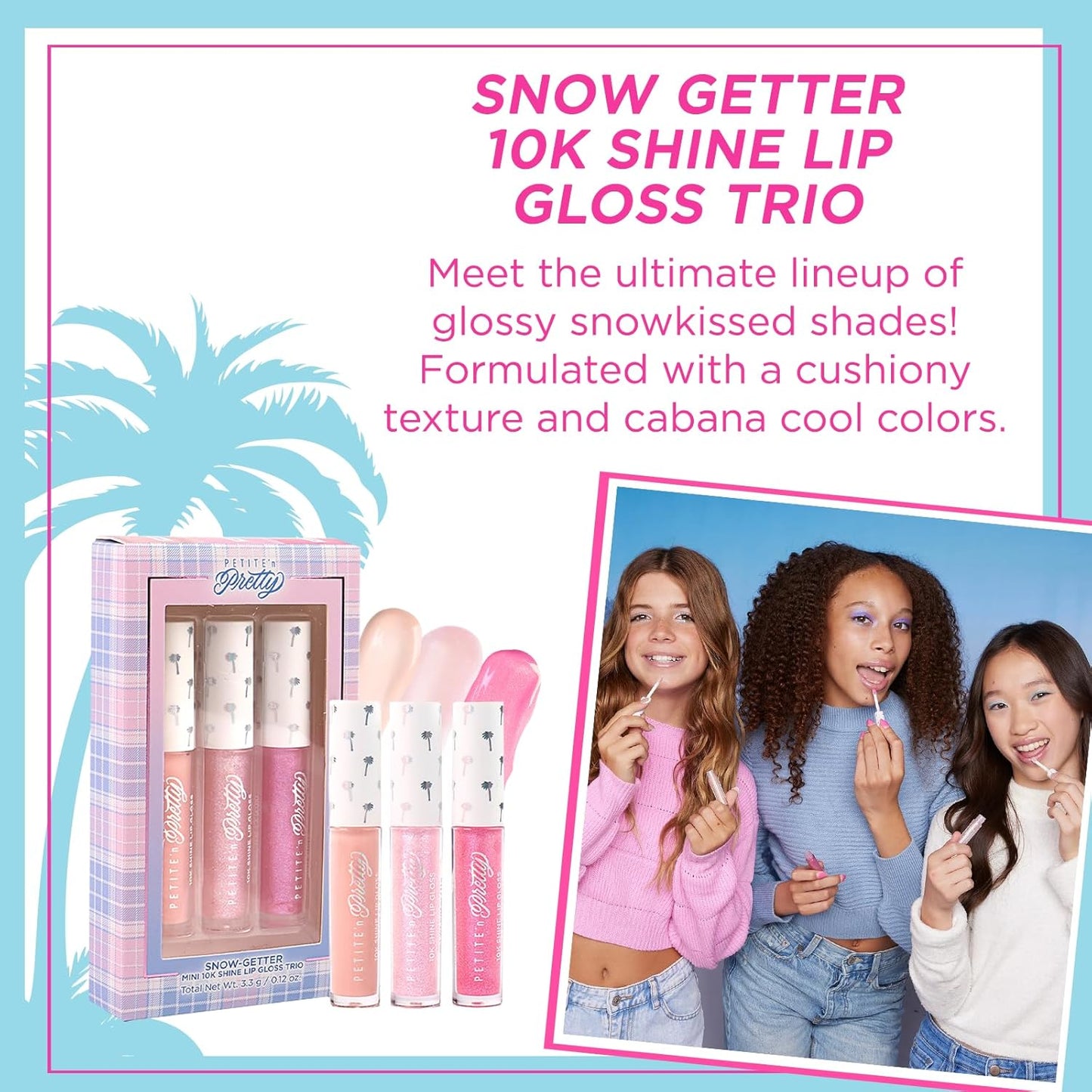 Petite 'N Pretty Snow Getter Lip Gloss Set – Mini 10K Shine Trio for Kids, Tweens & Teens – Non-Toxic, High-Gloss Sparkly Makeup – Gift-Ready Clean Beauty Set