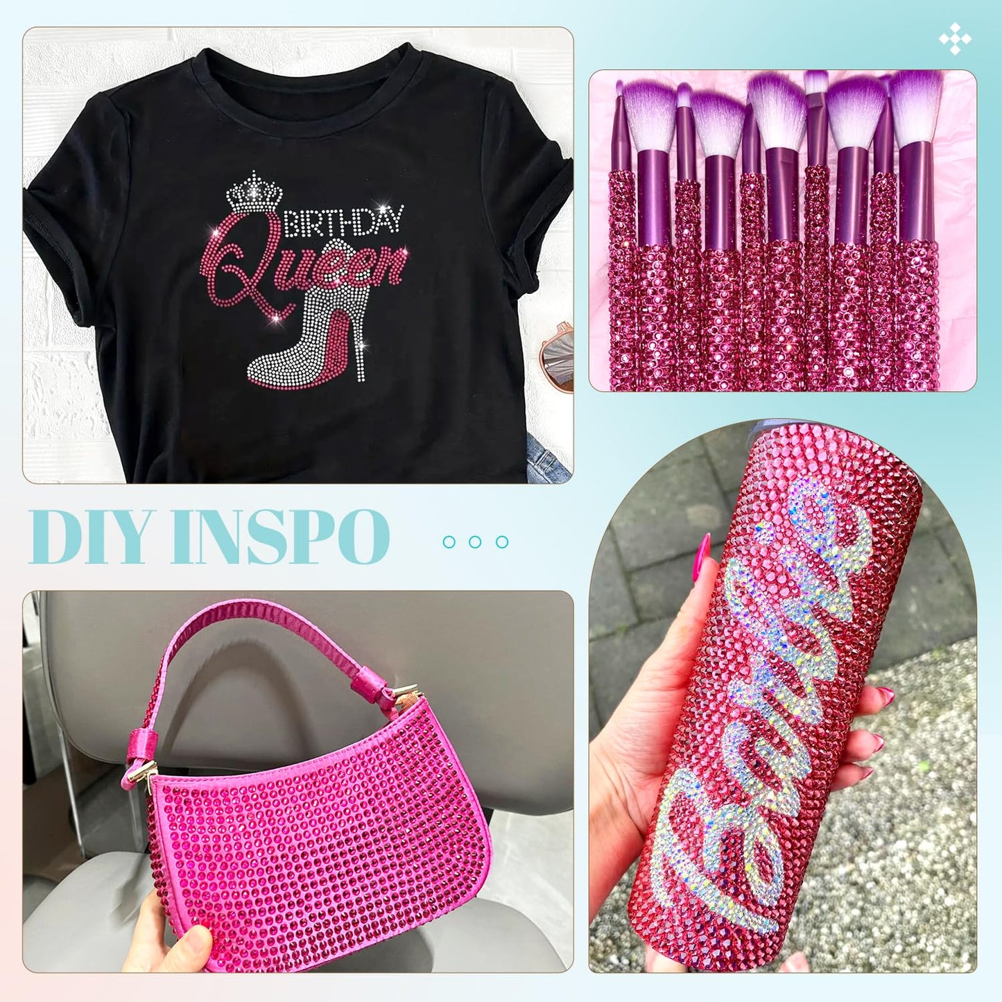 6100Pcs Resin Rhinestones for Crafting with 2Pcs 10ml B7000 Jewelry Glue, 1 Box Flatback Crystals Diamond (Hot Pink) for Bedazzling Crafts DIY Nail Art Non Hotfix Gems for Clothing Shoes