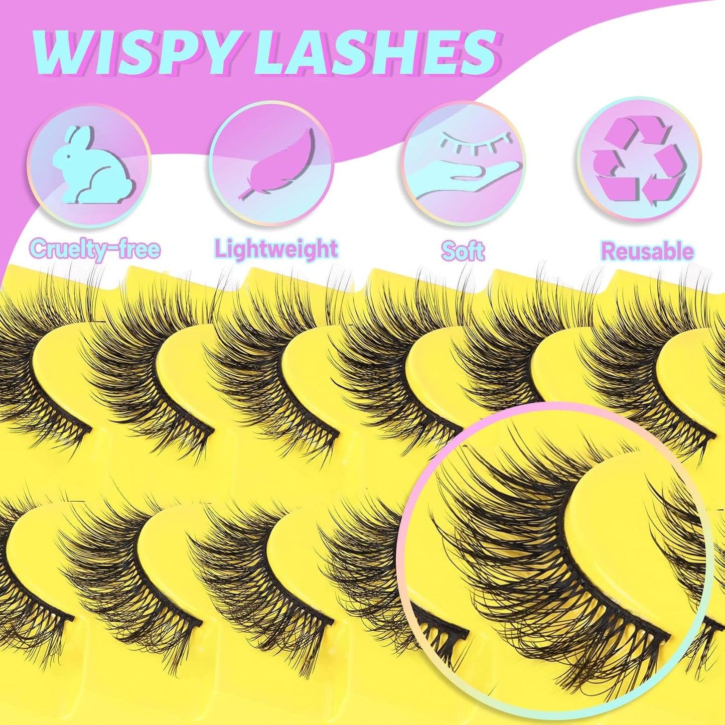 Losha Lashes Wispy Cat Eye Lashes 3D Natural False Eyelashes 9 Pairs Thin Faux Mink Lashes Pack Soft Lightweight Fake Eyelashes (Wispies)