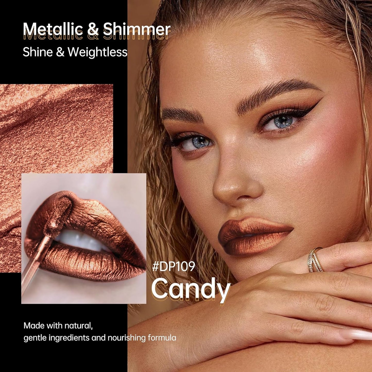 Chocolate Lipsticks for Women Metallic Lipstick Long Lasting Non Stick Cup Lip Gloss, Shimmer Lightweight Hydrating Full Coverage Lip Color, DP109 Candy