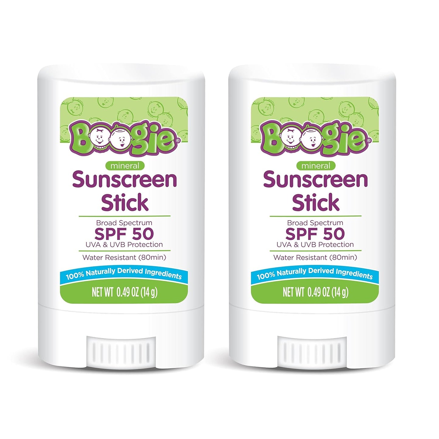 Baby Sunscreen Stick by Boogie Block, Mineral Sunscreen SPF 50, FSA/HSA Eligible, Travel Size Sunblock for Kids, Zinc Oxide, Water Resistant, Vegan, Fragrance Free Pack of 2