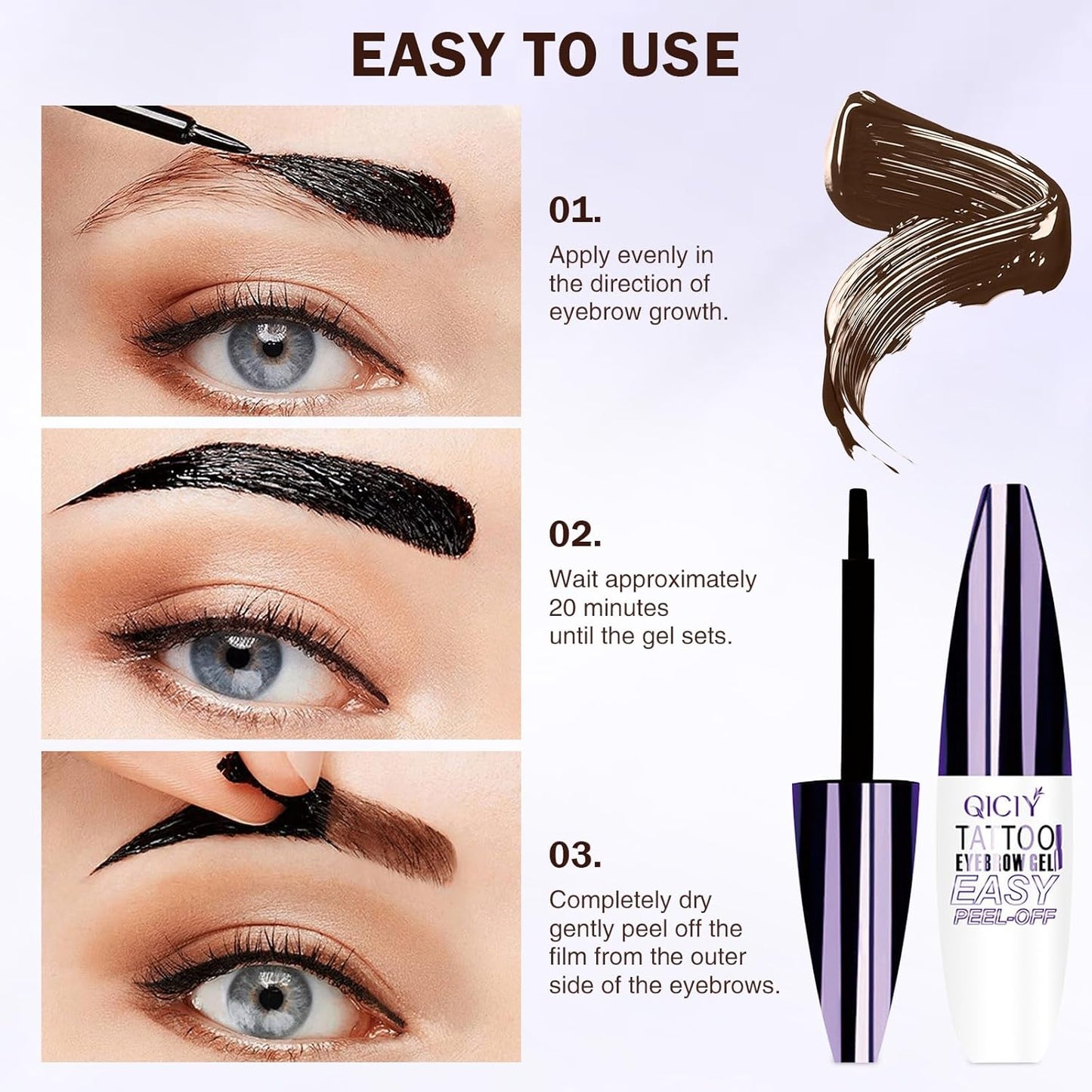 2025 New Tattoo Eyebrow Gel Easy Peel Off for Women, Upgrade Eyebrow Tattoo Peel Off, Transfer-proof Eyebrow Gels Waterproof for All Skin Types (Dark brown)