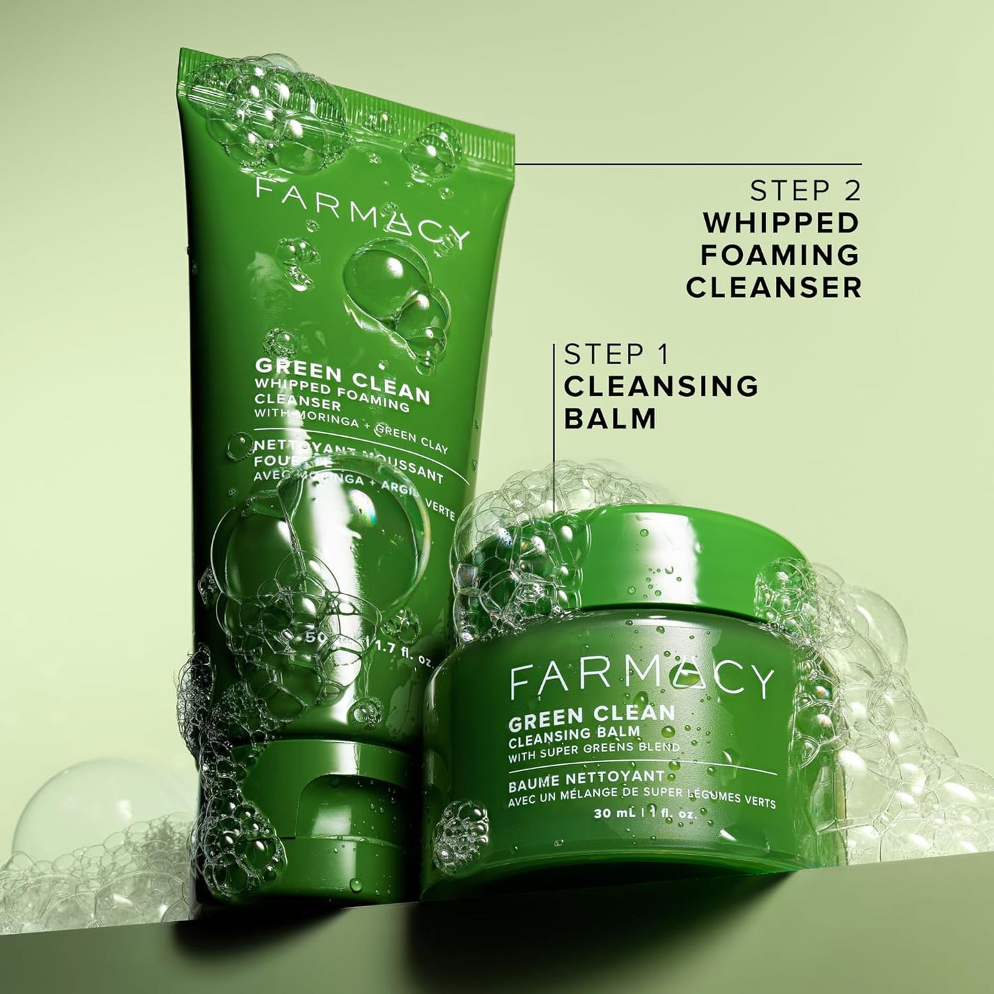 Farmacy Deep Double Cleanse Skincare Gift Set - Green Clean Makeup Remover Cleansing Balm & Whipped Foaming Face Wash for Oily Skin - Melts Away Makeup & Helps Promote Healthy Skin (2 Count)