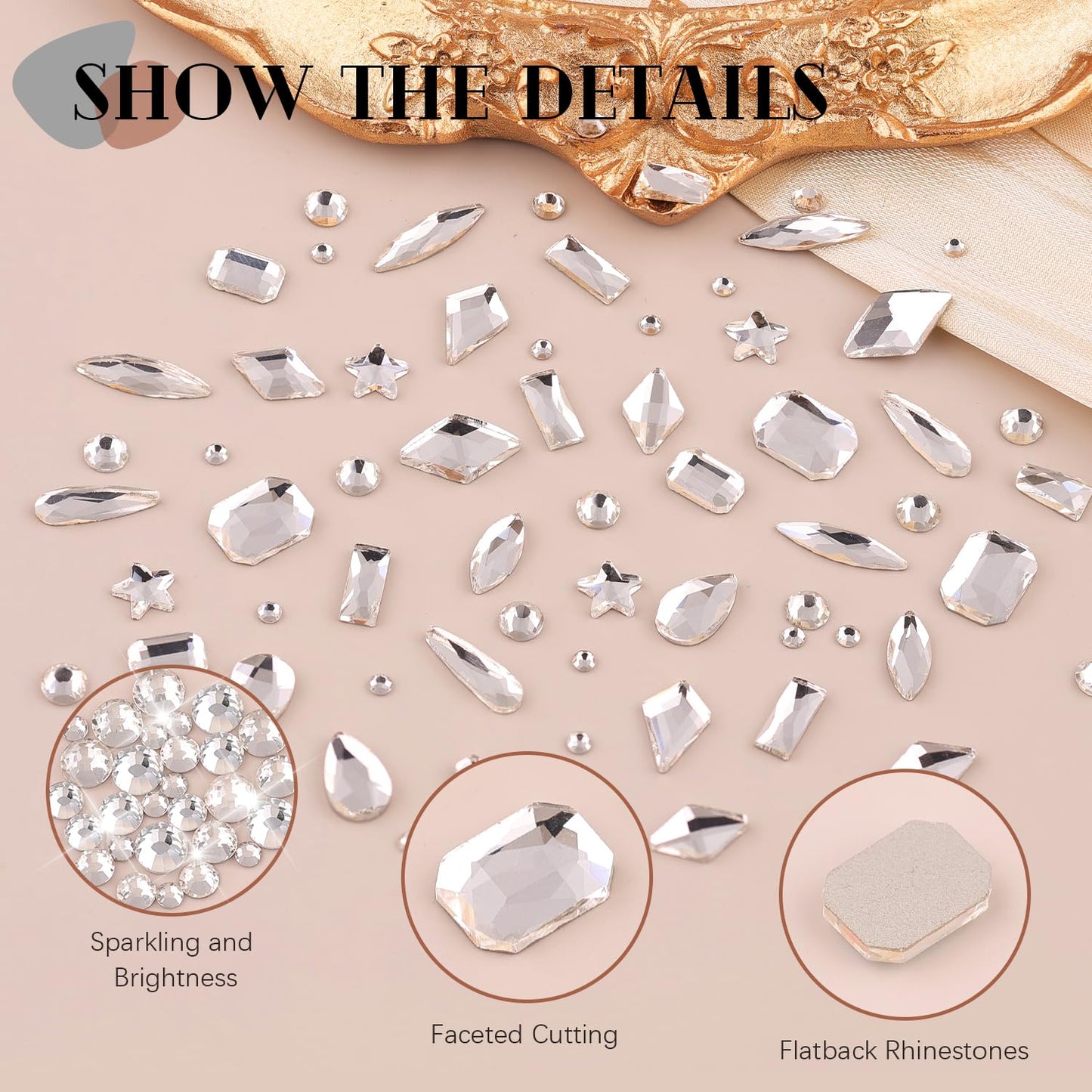 3220Pcs Silver Clear Nail Rhinestones 120Pcs Multi Shapes Glass Flatback Nail Gems + 3100Pcs 1.5-4mm Round Crystal with Rhinestones Glue Gel, Manicure Nail Charms Diamond Gemstones for Nail Art