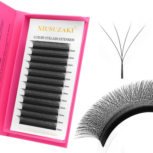 W Lash Extensions Supplies 4D Eyelash Extensions W Shape 0.07mm Thickness C Curl 12mm Premade Fans Easy Fan Lashes Volume Matte Black 12 Rows Crisscross Eye Lashes(W-4D-0.07-C,12mm)