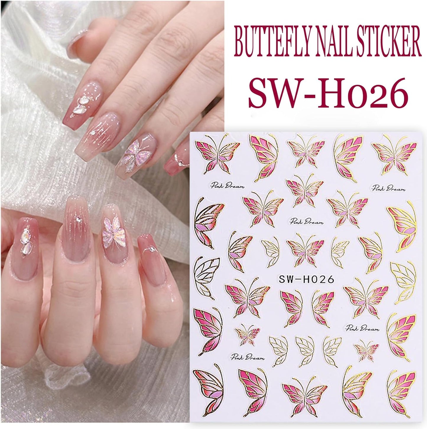 6Sheets Flower Nail Art Stickers 3D Self-Adhesive Nail Sticker Butterfly Nails Art Decals Holographic Floral Butterfly Nails Decal Decoration for Women Blue Blossom Manicure DIY Nail Supplies