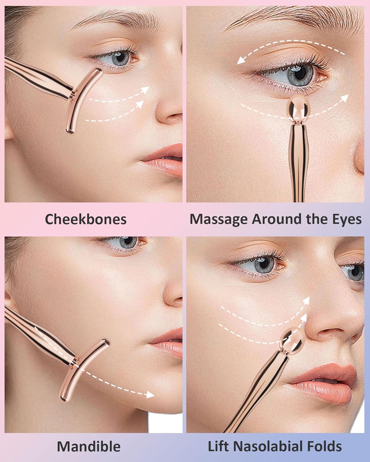 Metal Eye Cream Applicator Tool, Eye Roller for Eyes Puffiness Wrinkle, Facial Massager Tool for Skincare, Eye Cream Scraper Lift Wand Stick with Holder for Women Massager Gift, Rose Gold