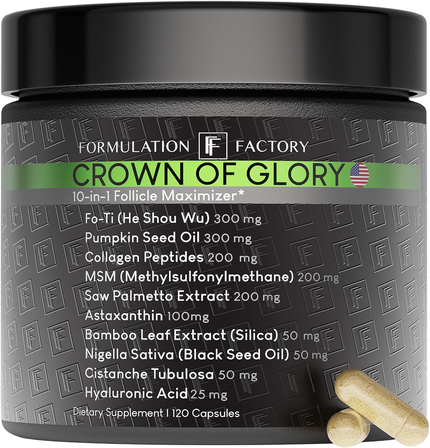 Crown of Glory 10-in-1 Hair Growth Maximizer, DHT Blocker with Saw Palmetto, Fo-Ti, Collagen, Supports Thicker Hair & Scalp Health (2 Month Supply, 120 Capsules)