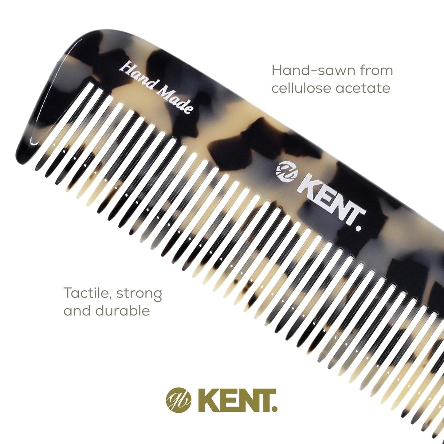 Kent 12T TW Wide Tooth Detangling Comb - Handmade Large Pocket Comb for Thick, Curly, and Wavy Hair Grooming - Saw-Cut Beard and Mustache Comb